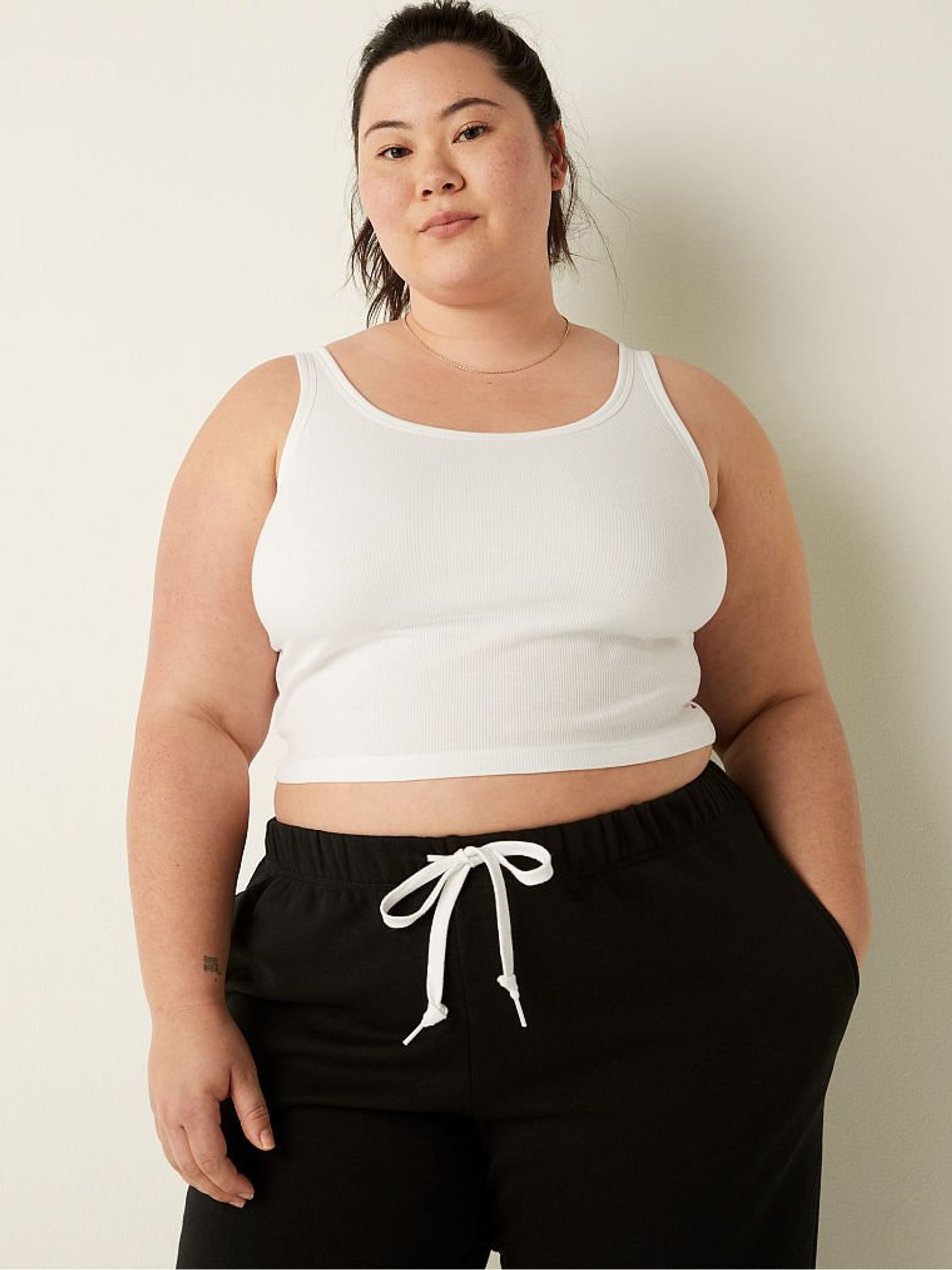 Optic White Crop Ribbed Tank Top - Image 1 of 4 Optic White Crop Ribbed Tank Top - Image 1 of 4