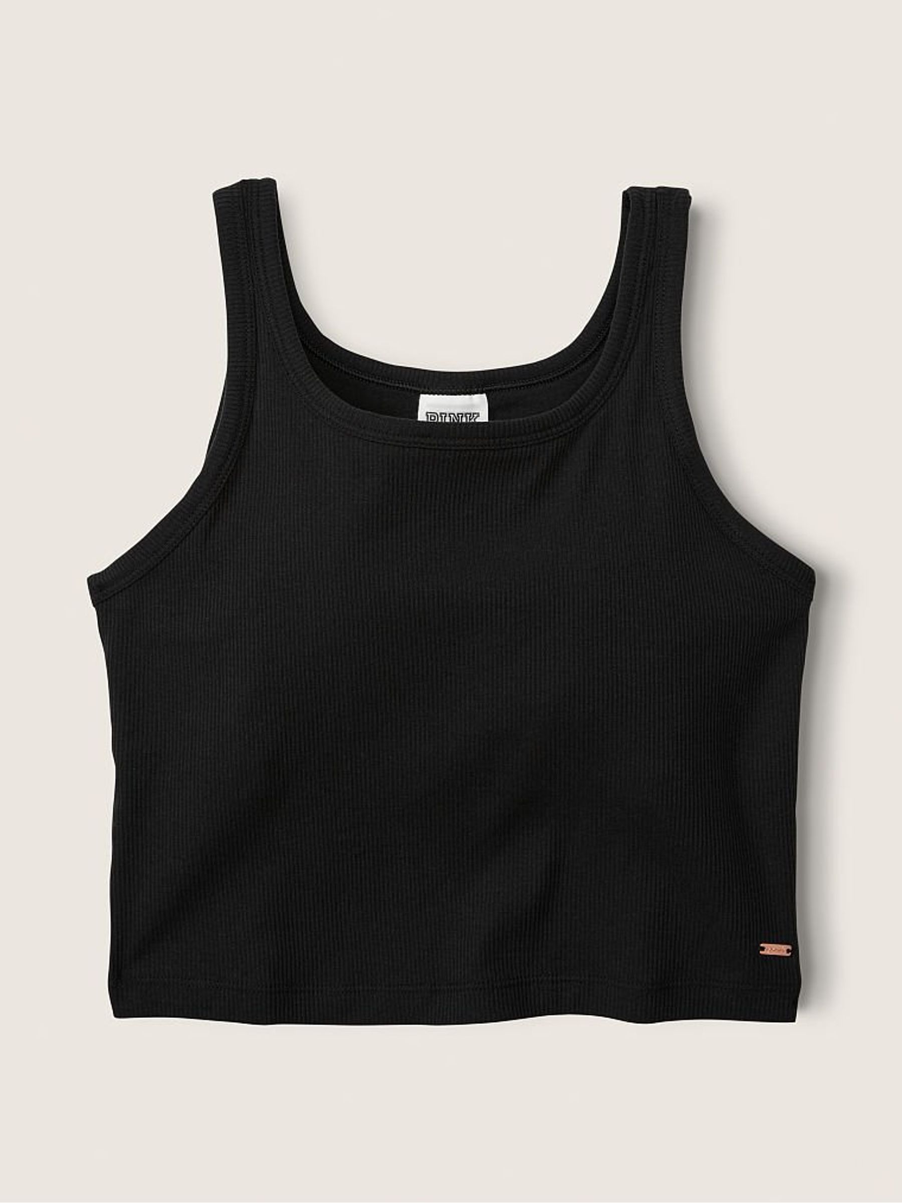 Pure Black Crop Ribbed Tank Top - Image 3 of 4