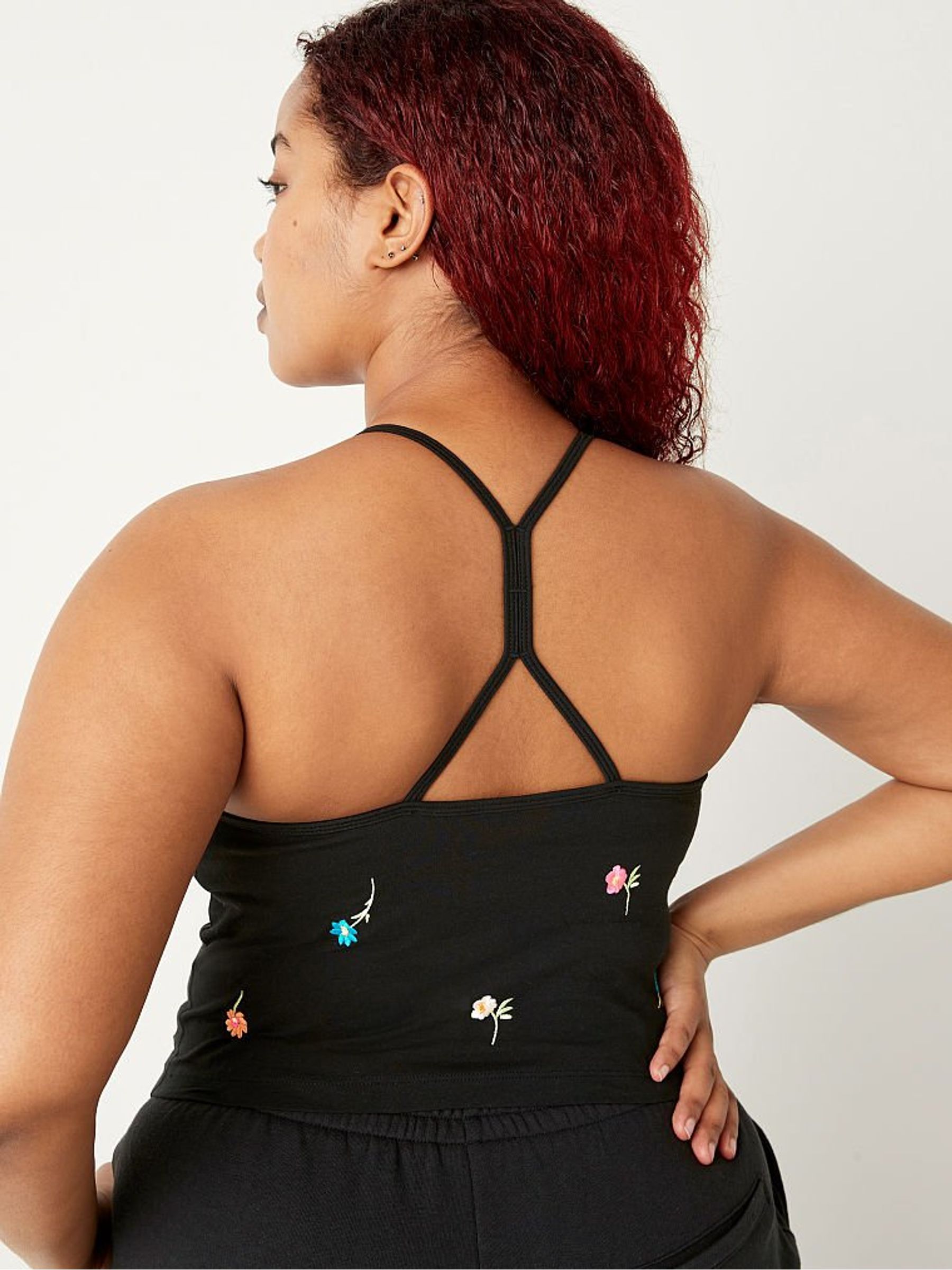 Pure Black Flowers Shrunken Crop Shelf Cami - Image 2 of 4 Pure Black Flowers Shrunken Crop Shelf Cami - Image 2 of 4