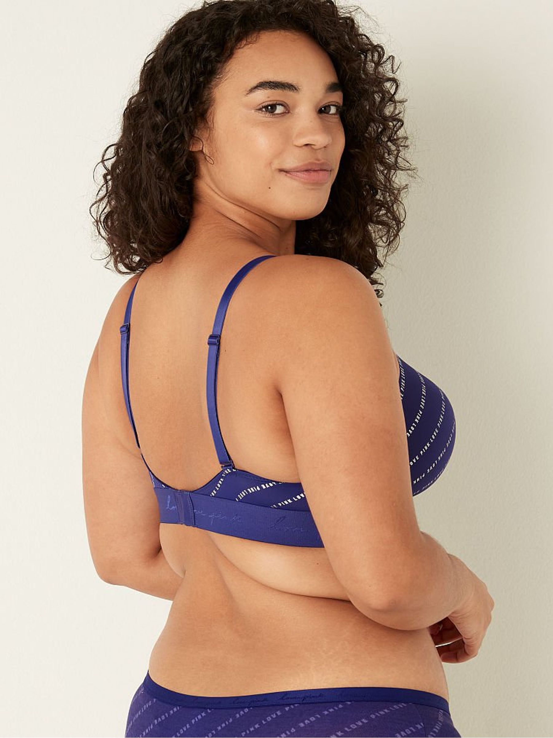 Indigo Blue Mini Logo Smooth Non Wired Push Up T-Shirt Bra - Image 2 of 5 Indigo Blue Mini Logo Smooth Non Wired Push Up T-Shirt Bra - Image 2 of 5