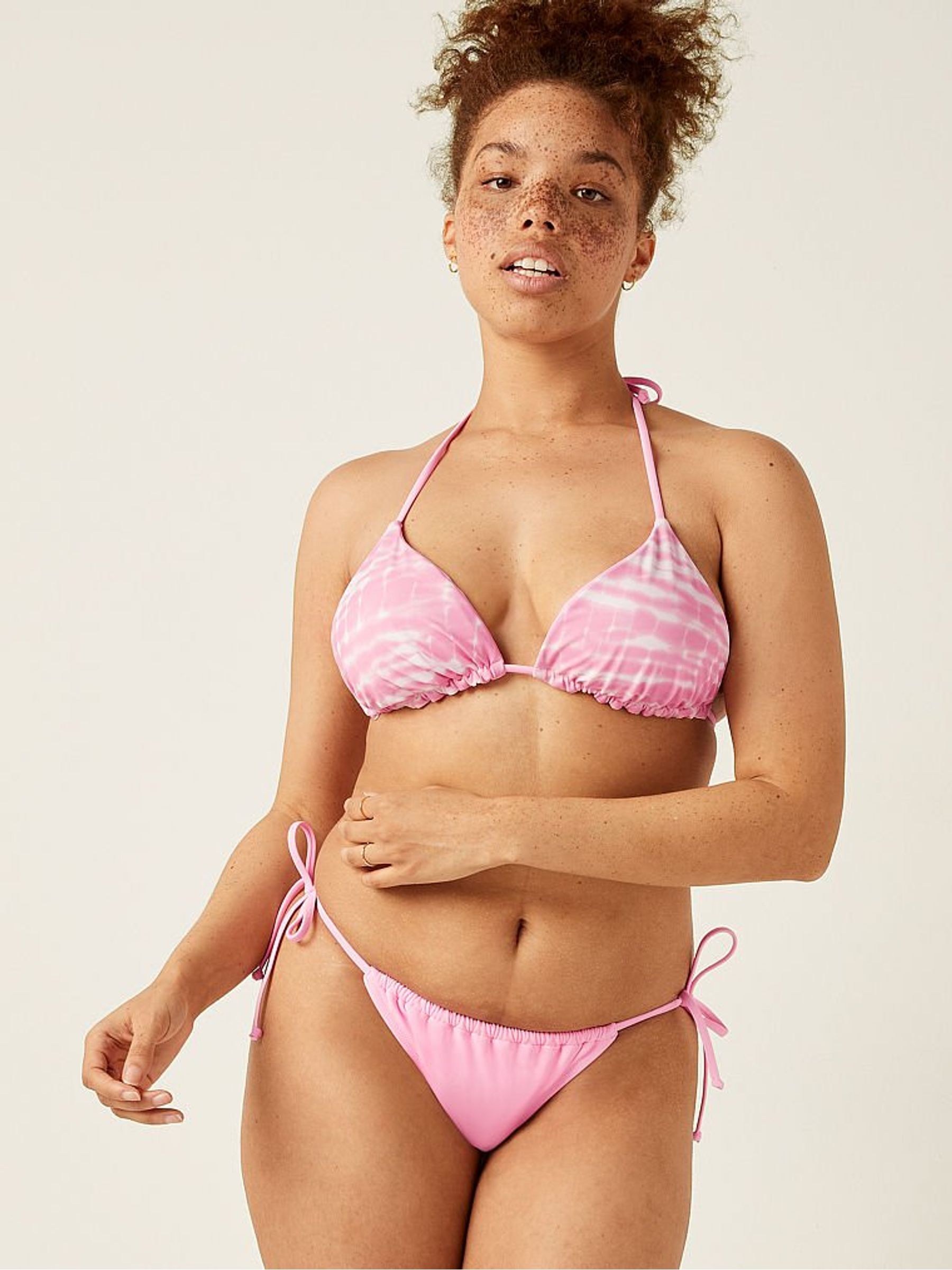 Pink Daisy Ruched String Bikini Swim Bottom - Image 1 of 5 Pink Daisy Ruched String Bikini Swim Bottom - Image 1 of 5