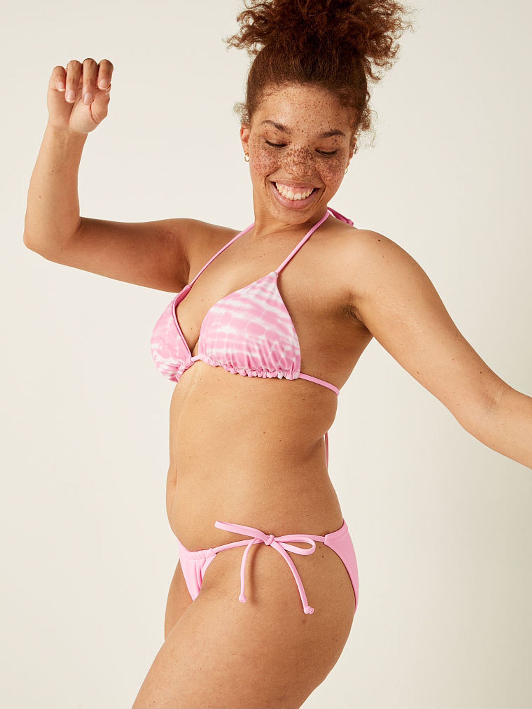 Pink Daisy Ruched String Bikini Swim Bottom - Image 2 of 5 Pink Daisy Ruched String Bikini Swim Bottom - Image 2 of 5