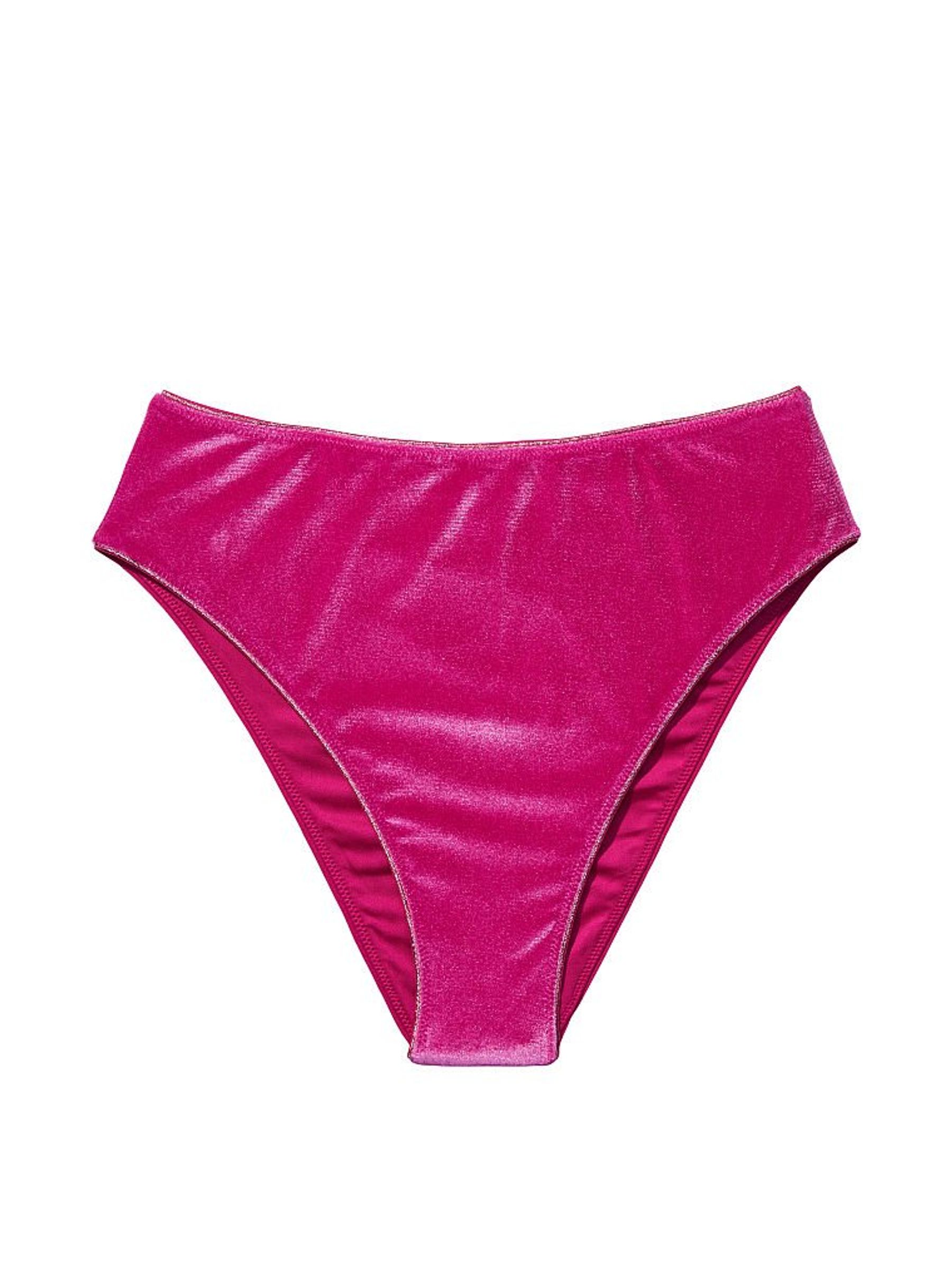 Berry Blush Pink Velvet High Waist Cheeky Swim Bikini Bottom - Image 3 of 3