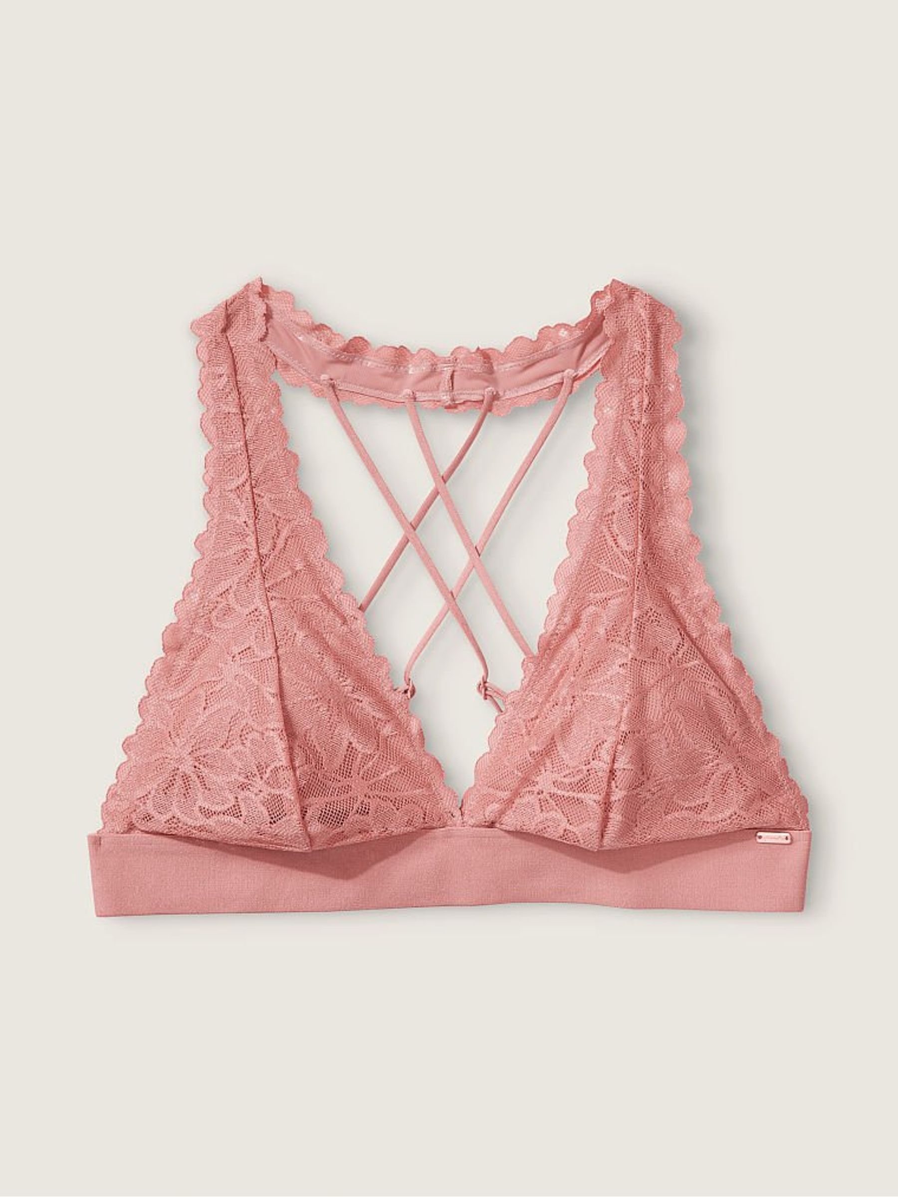 French Rose Pink Lace Strappy Back Halterneck Bralette - Image 1 of 1