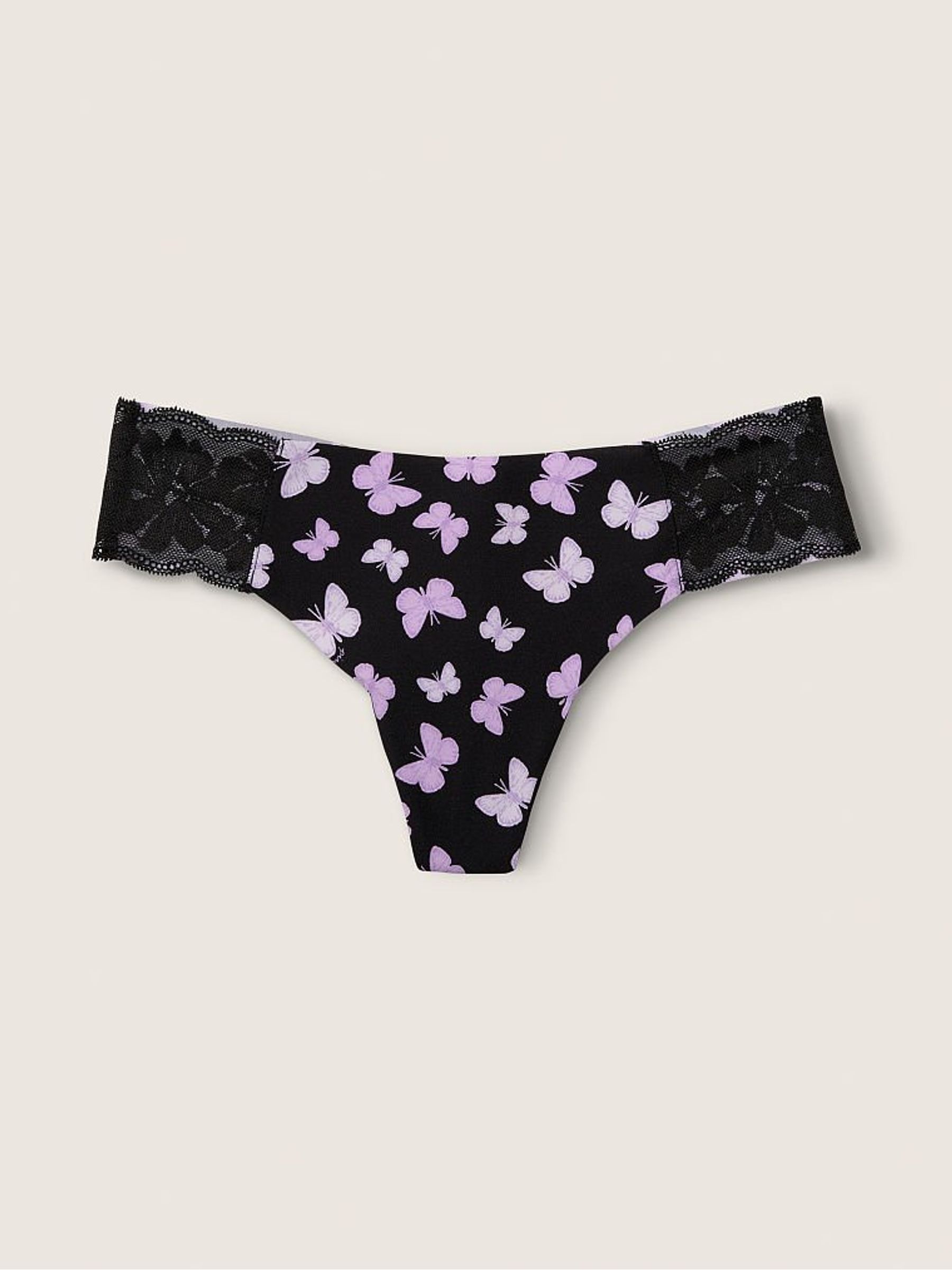 Pure Black Butterfly No Show Thong Knickers - Image 1 of 2 Pure Black Butterfly No Show Thong Knickers - Image 1 of 2