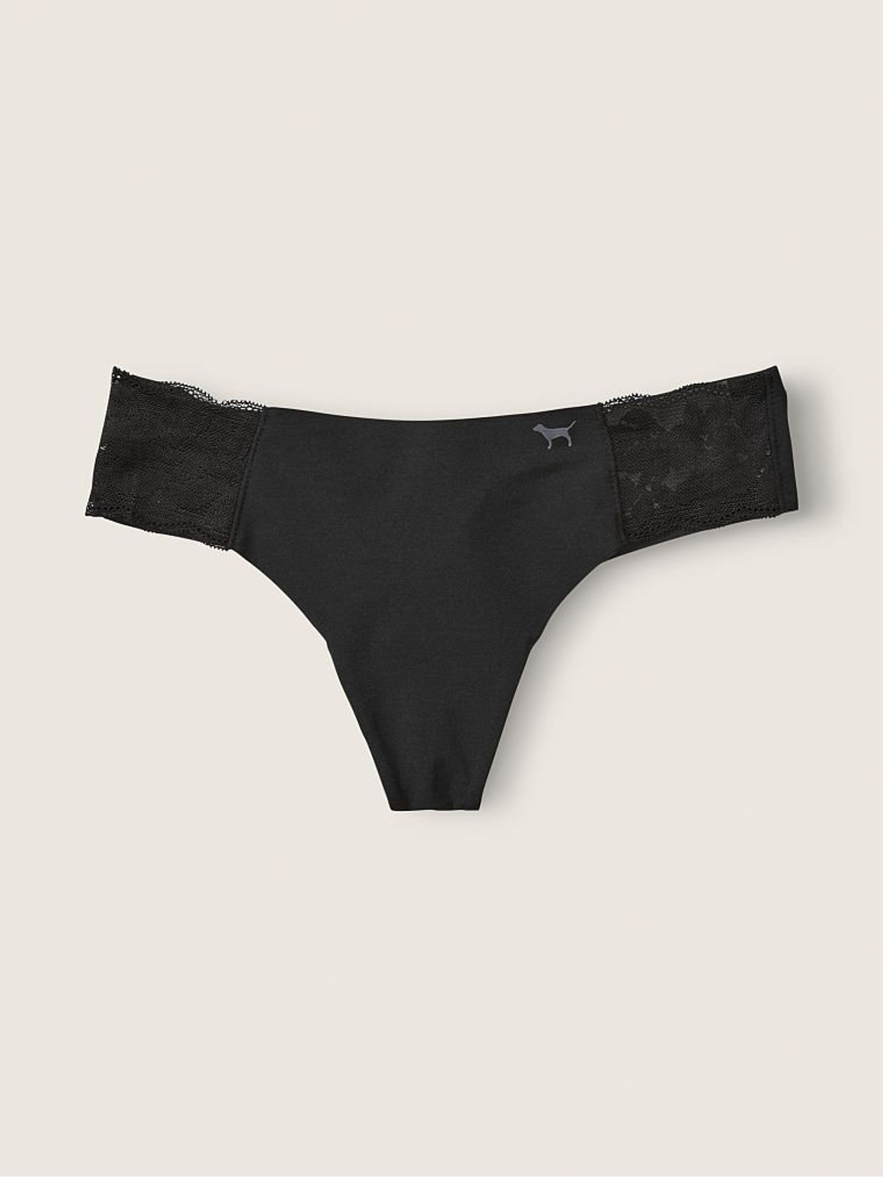Pure Black Thong Lace Detail No Show Knickers - Image 1 of 2
