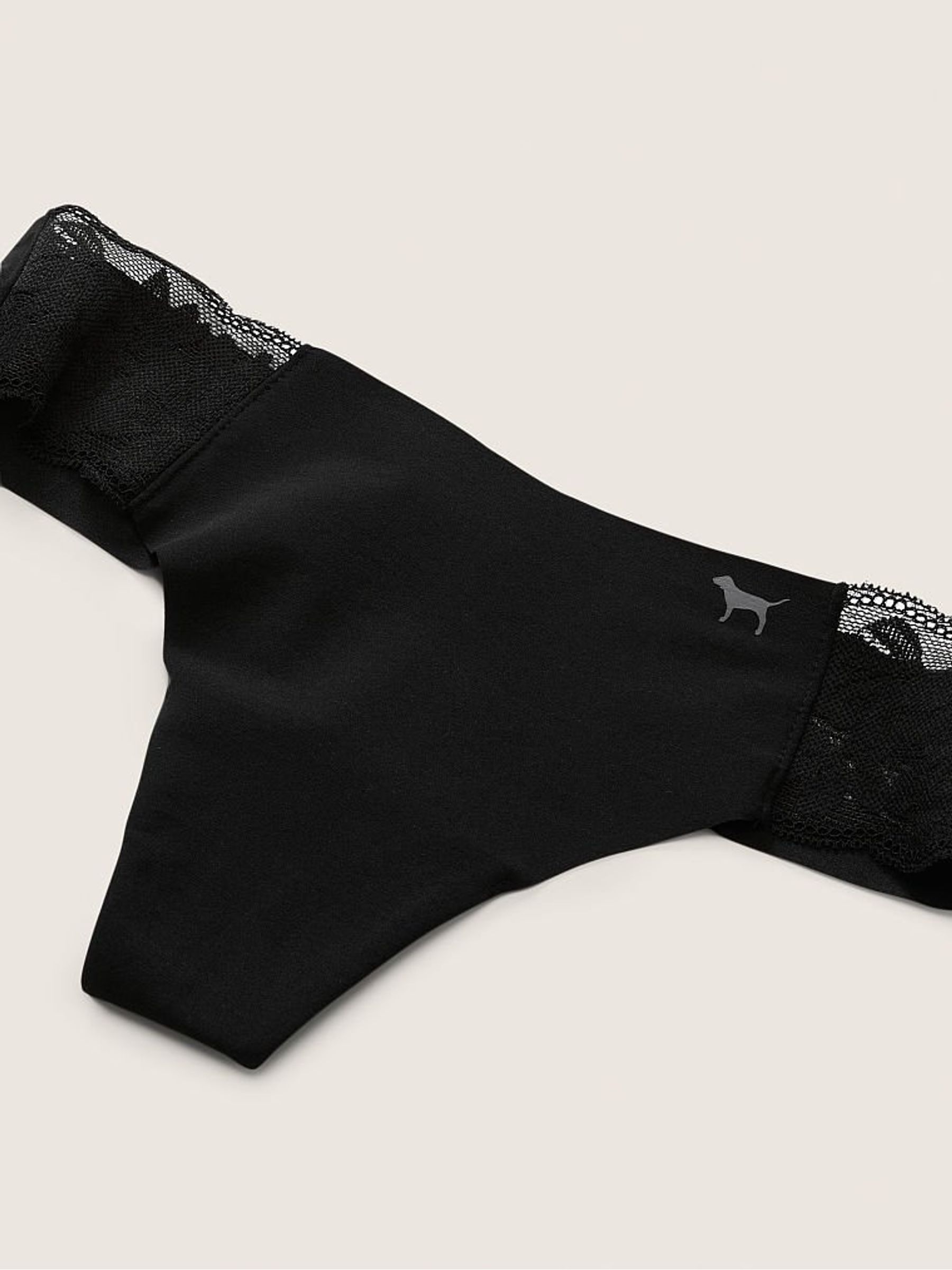 Pure Black Thong Lace Detail No Show Knickers - Image 2 of 2