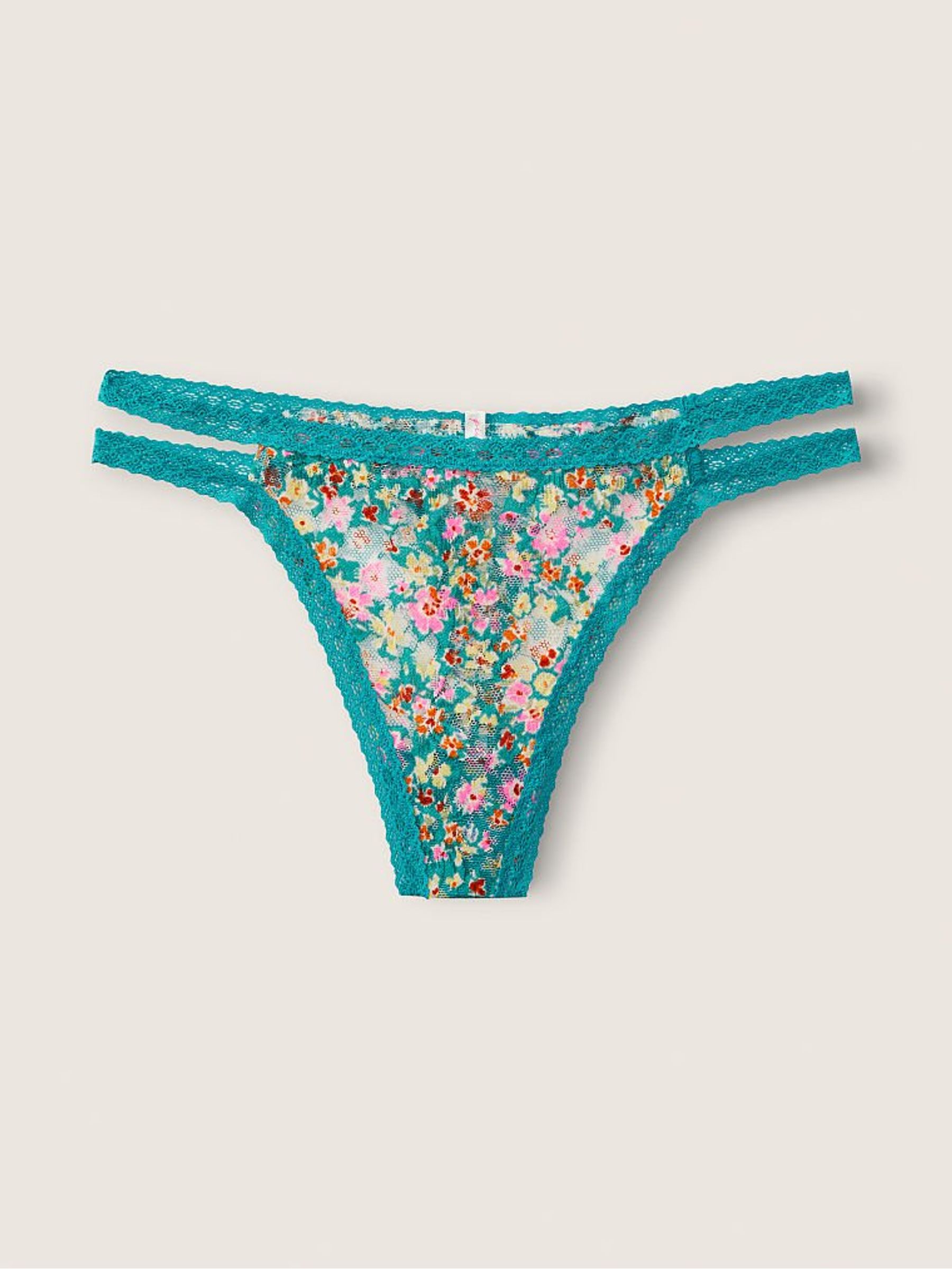 Green Strappy Lace Thong Knickers - Image 1 of 2