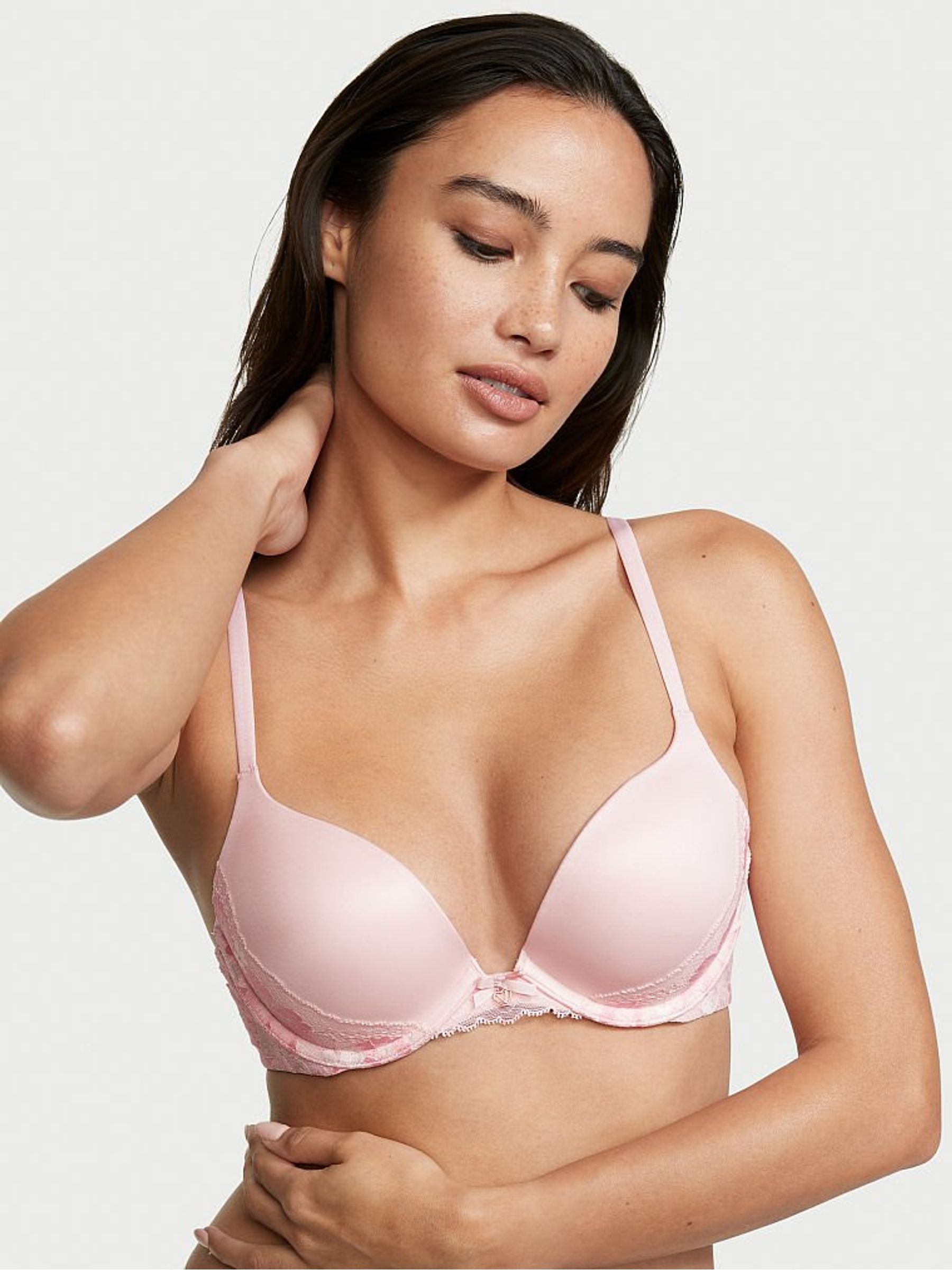 Purest Pink Lace Trim Push Up Bra - Image 1 of 3