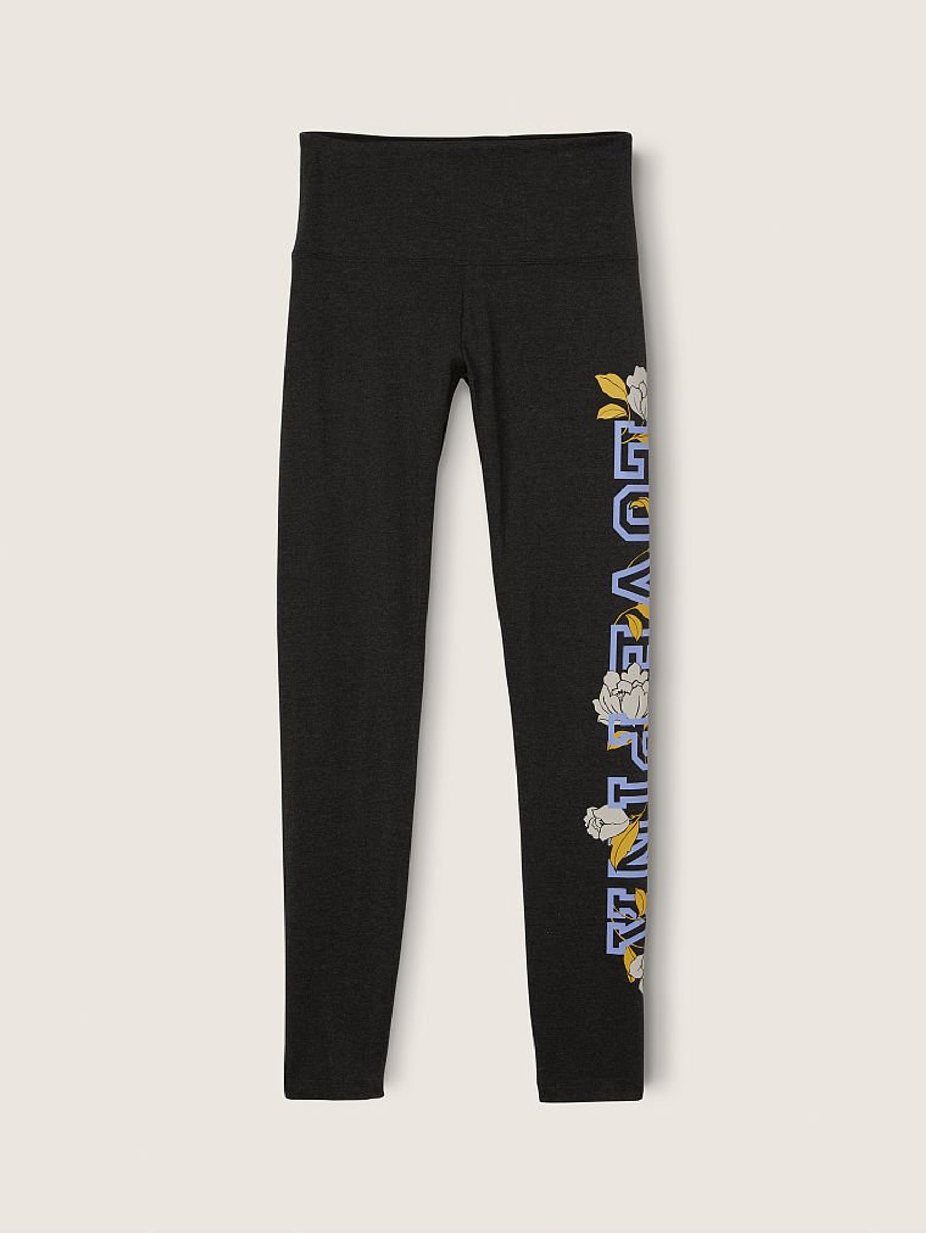 Pure Black Overt Floral Love Pink Cotton High Waist Legging in Full Length - Image 1 of 4