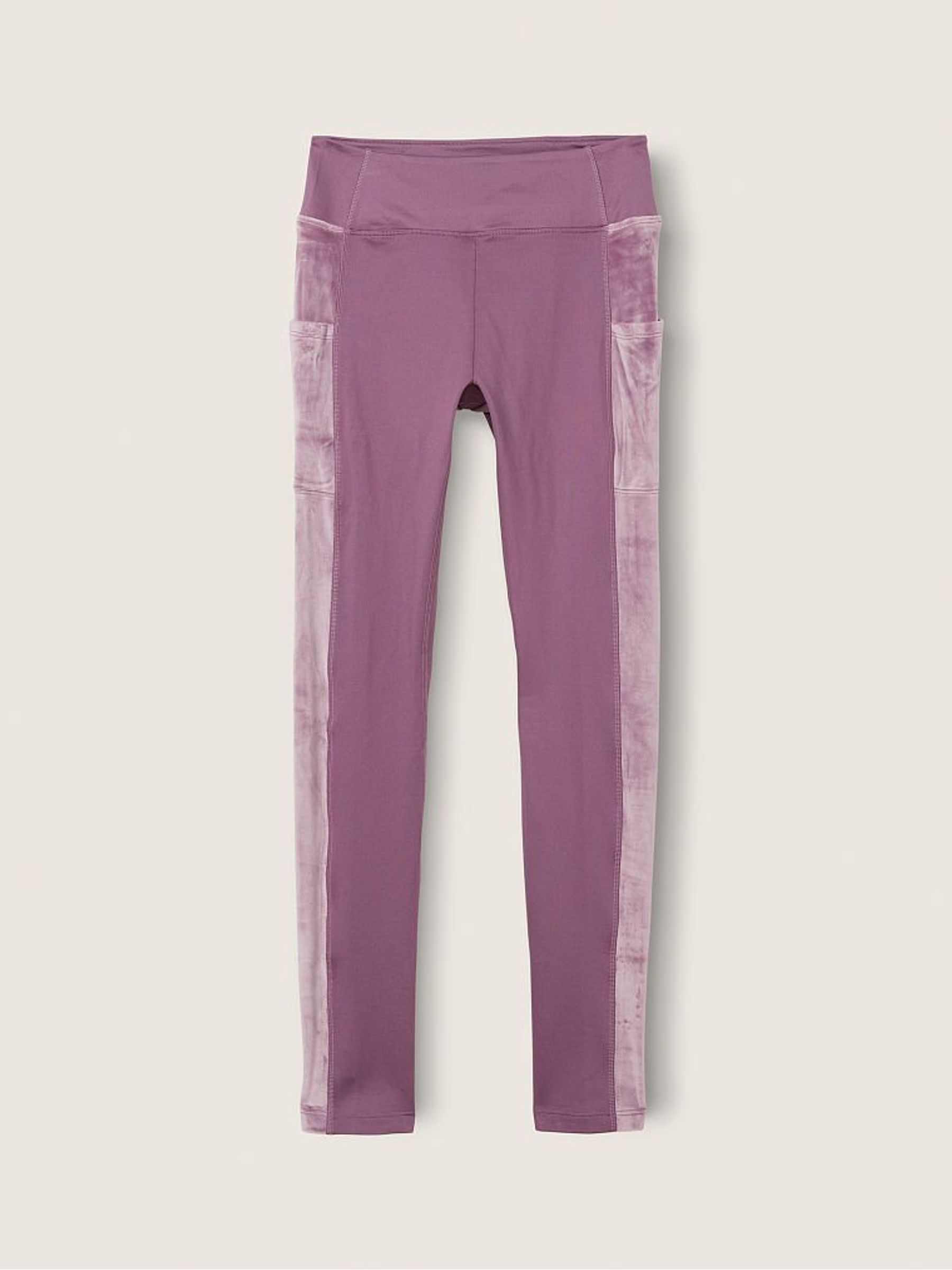 Mauve Ice With Velour Piecing Varsity High Waist Full Length Winter Legging - Image 3 of 4