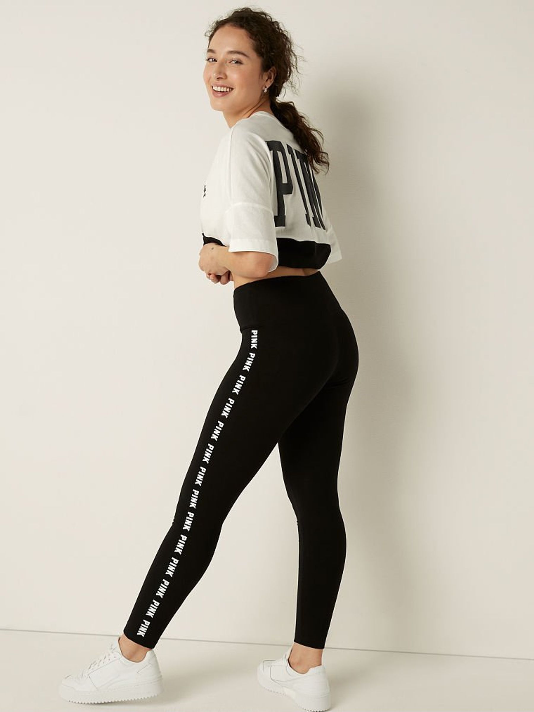 Pure Black With White Ticking Cotton High Waist Legging in Full Length - Image 2 of 4