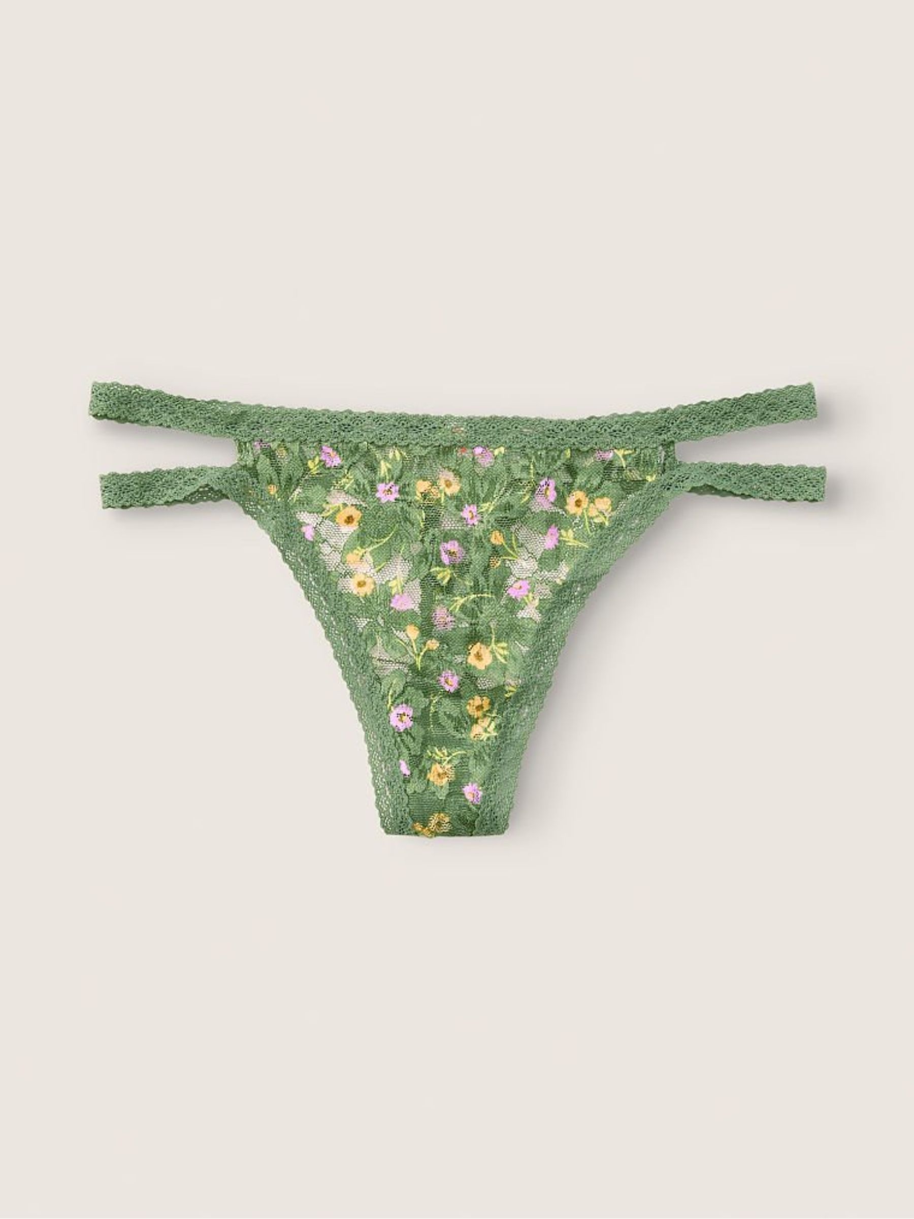 Soft Pinel Floral Strappy Lace Thong Knickers - Image 1 of 2 Soft Pinel Floral Strappy Lace Thong Knickers - Image 1 of 2