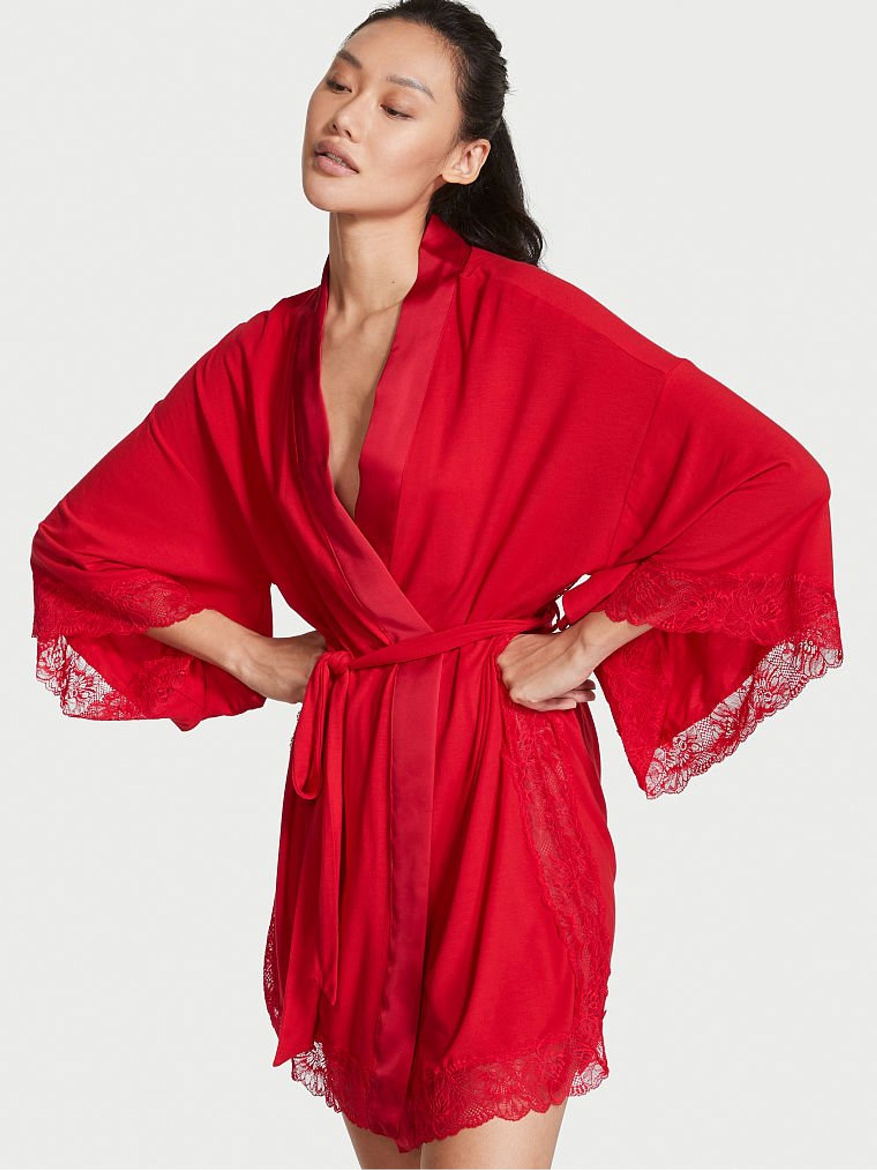 Lipstick Modal LaceTrim Robe - Image 1 of 1