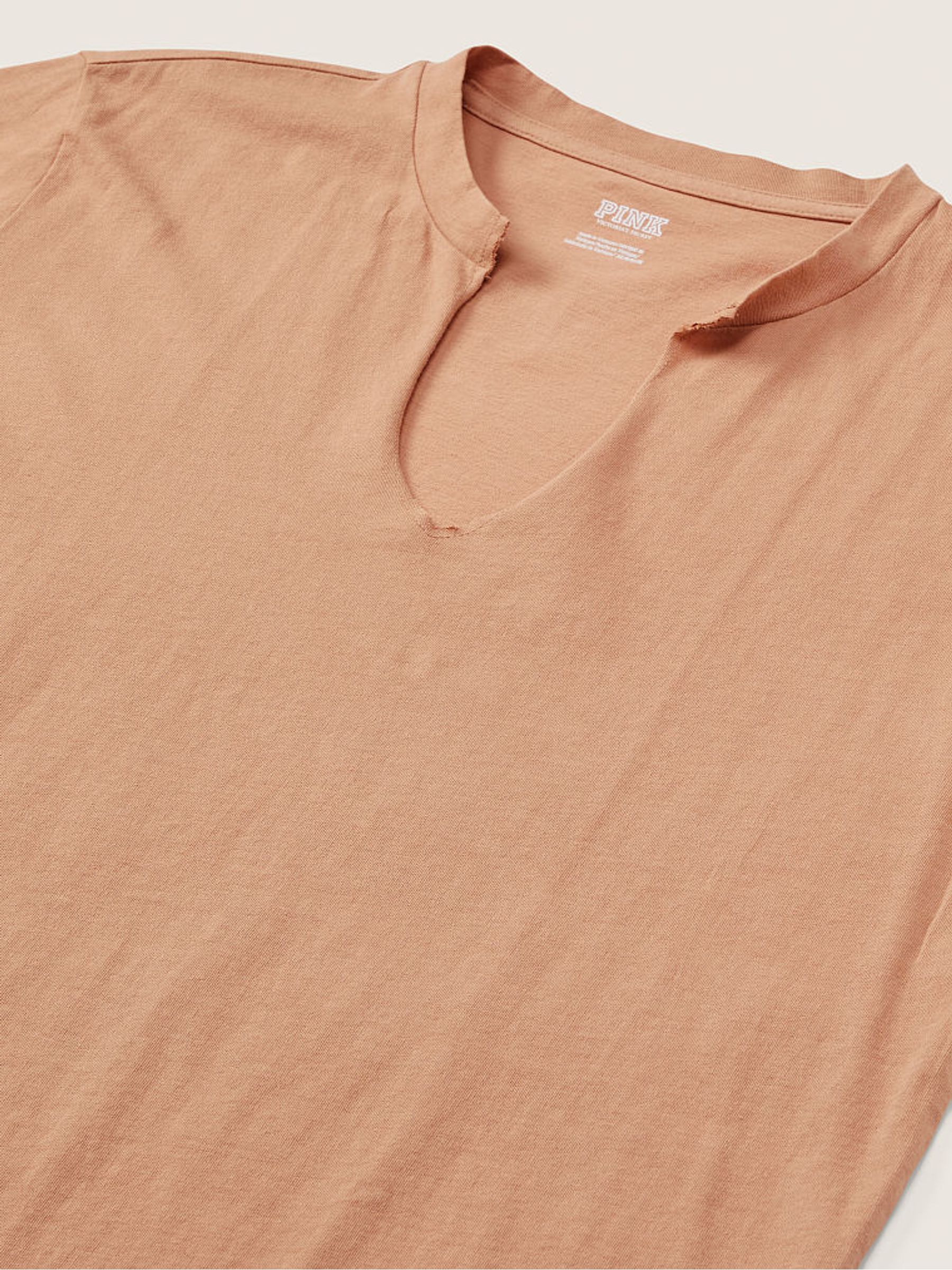 Mocha Latte Nude Campus Short Sleeve Notch Neck T-Shirt - Image 4 of 4 Mocha Latte Nude Campus Short Sleeve Notch Neck T-Shirt - Image 4 of 4