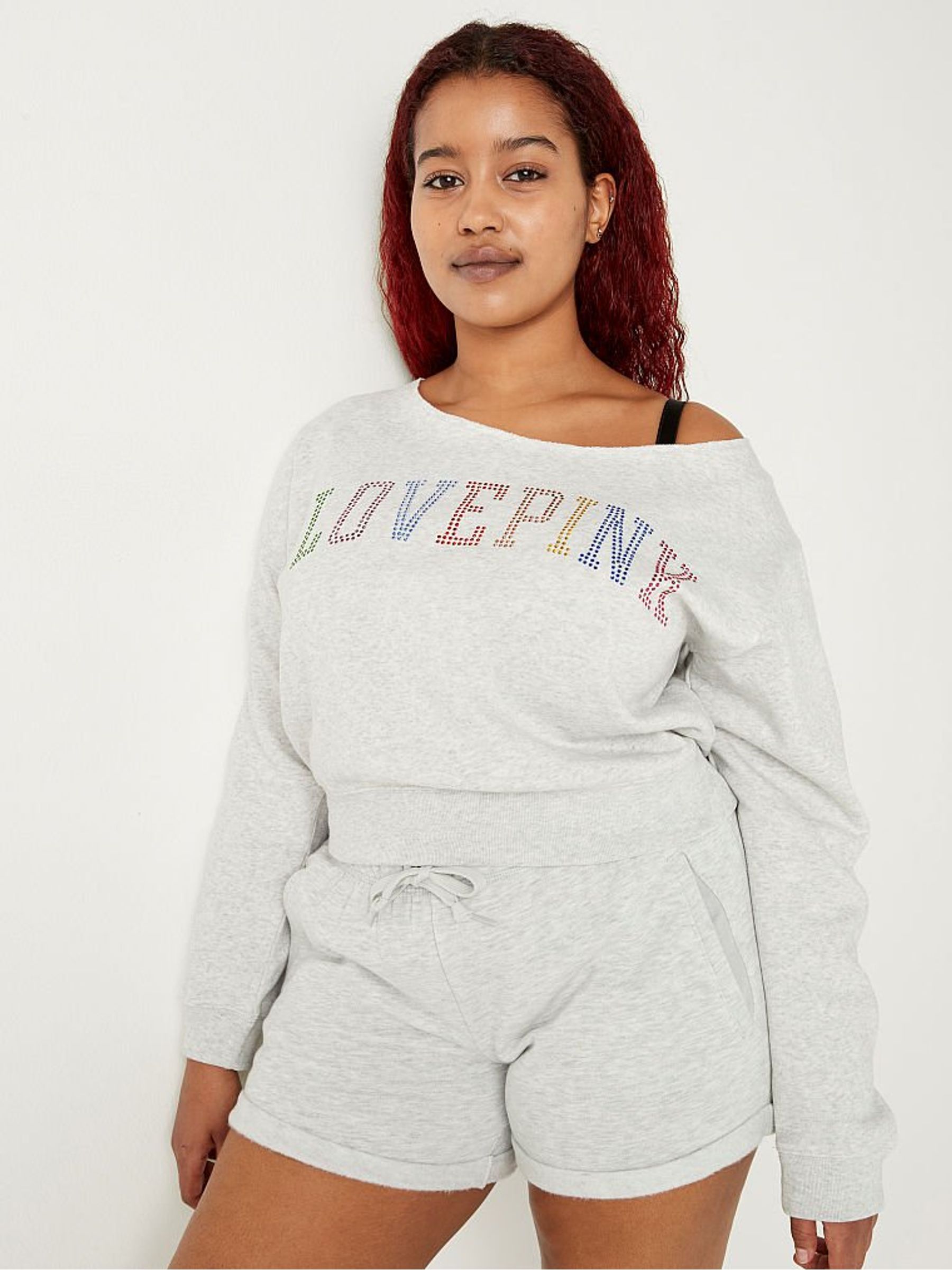 Heather Stone Grey Rainbow Shine Everyday Lounge Open Neck Crew - Image 1 of 4