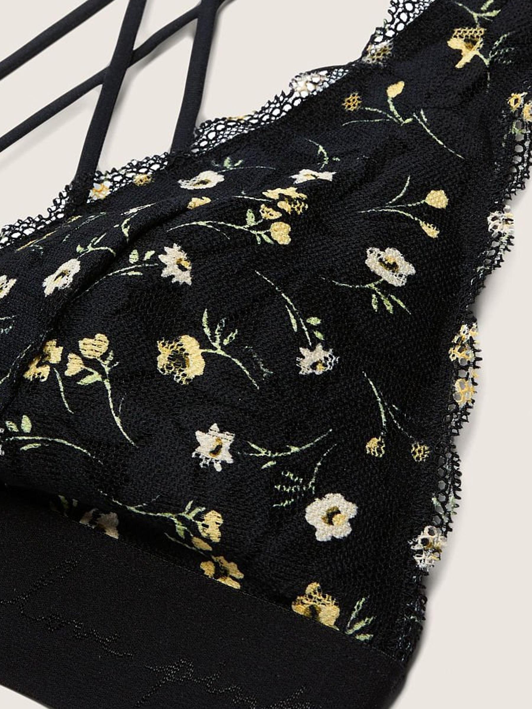 Pure Black Floral Lace Strappy Back Halterneck Bralette - Image 4 of 4