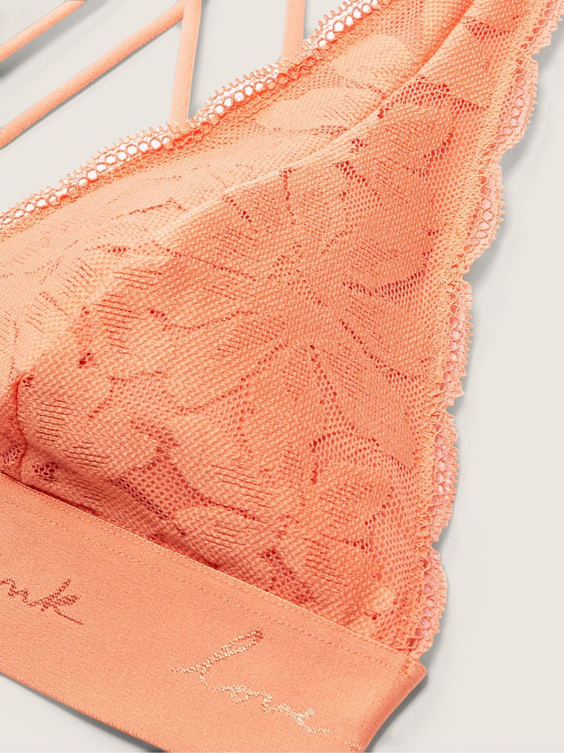 Coral Cream Orange Lace Strappy Back Halterneck Bralette - Image 4 of 4