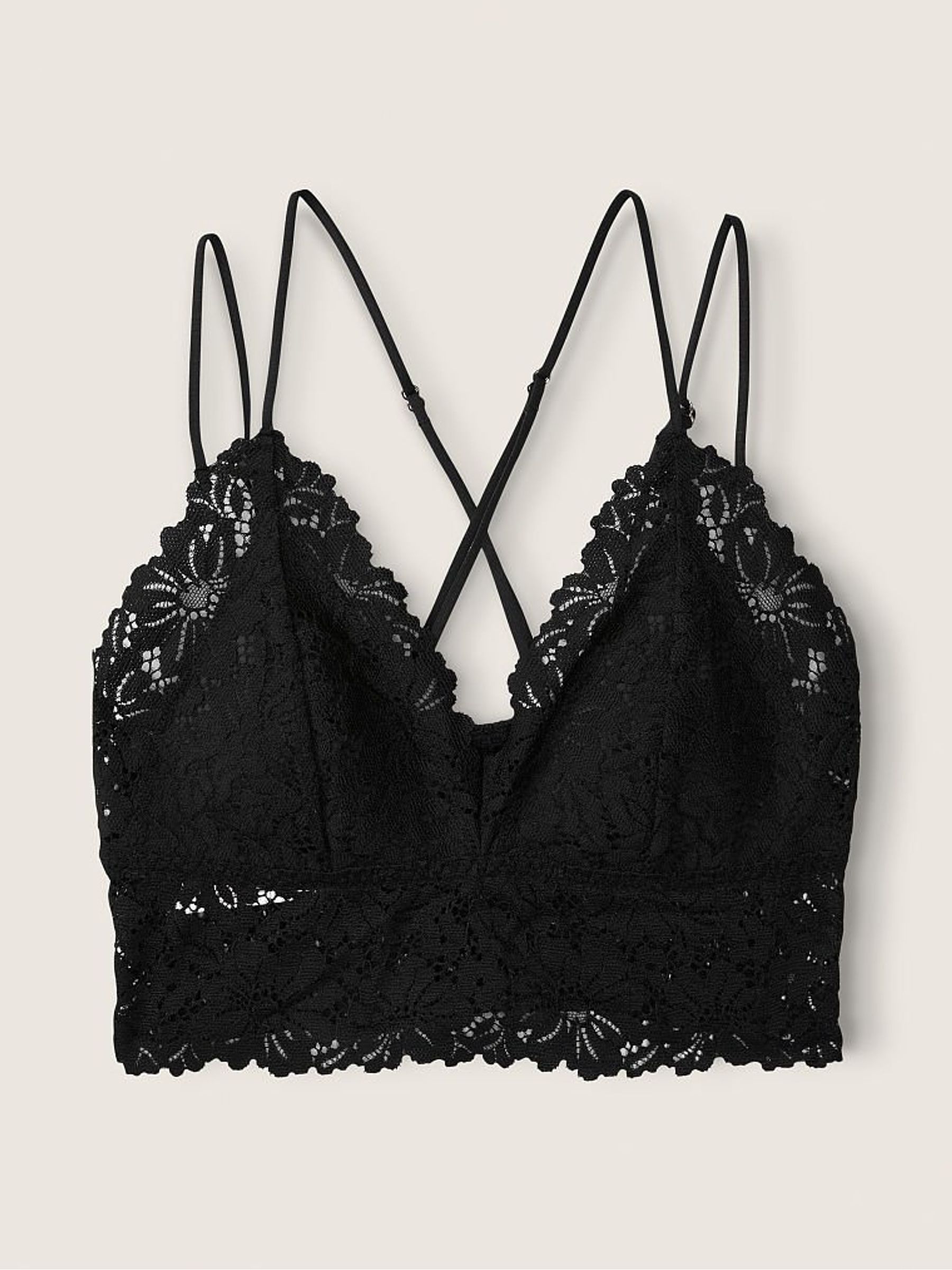 Pure Black Lace Strappy Back Longline Bralette - Image 3 of 4