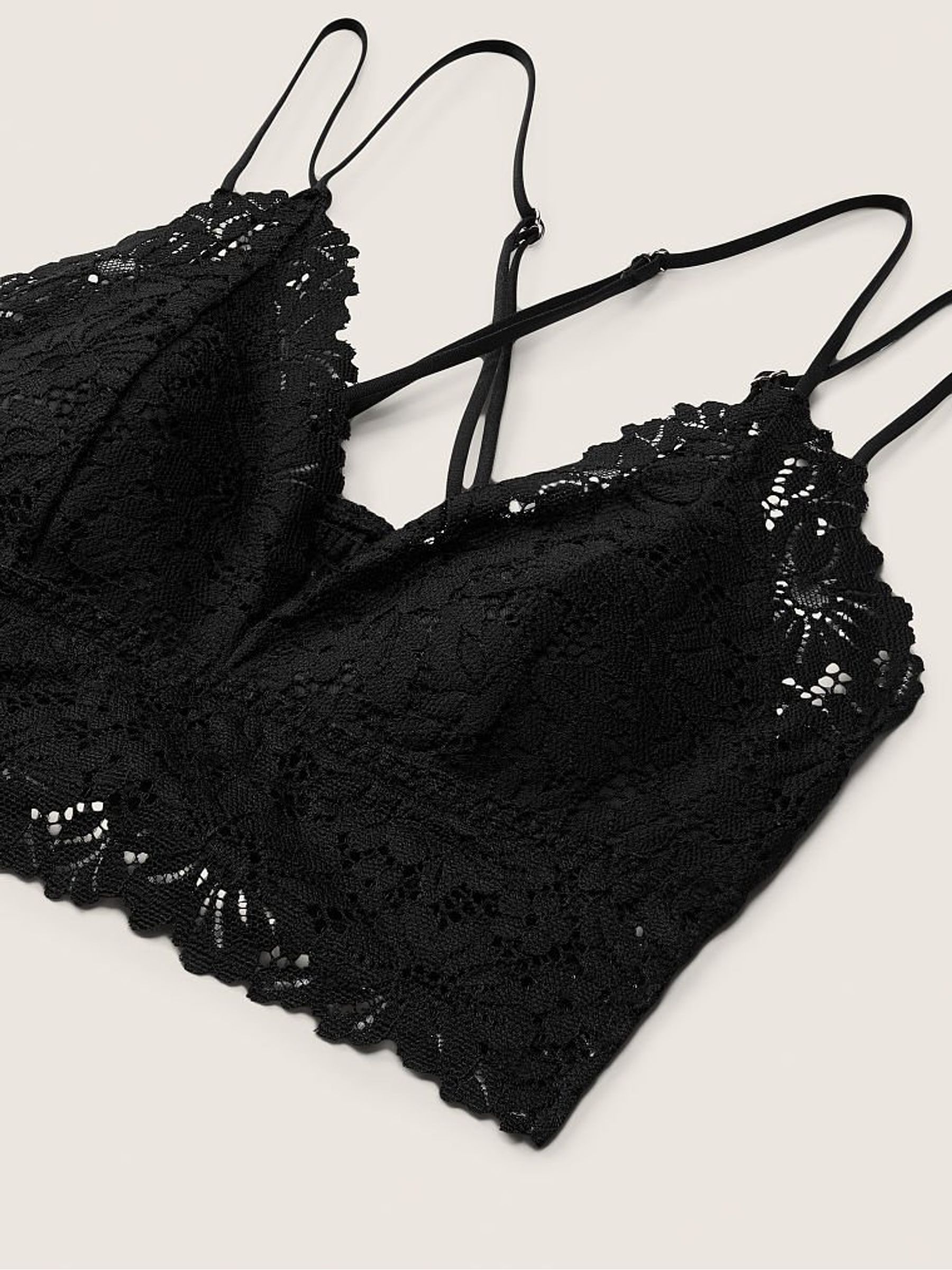 Pure Black Lace Strappy Back Longline Bralette - Image 4 of 4