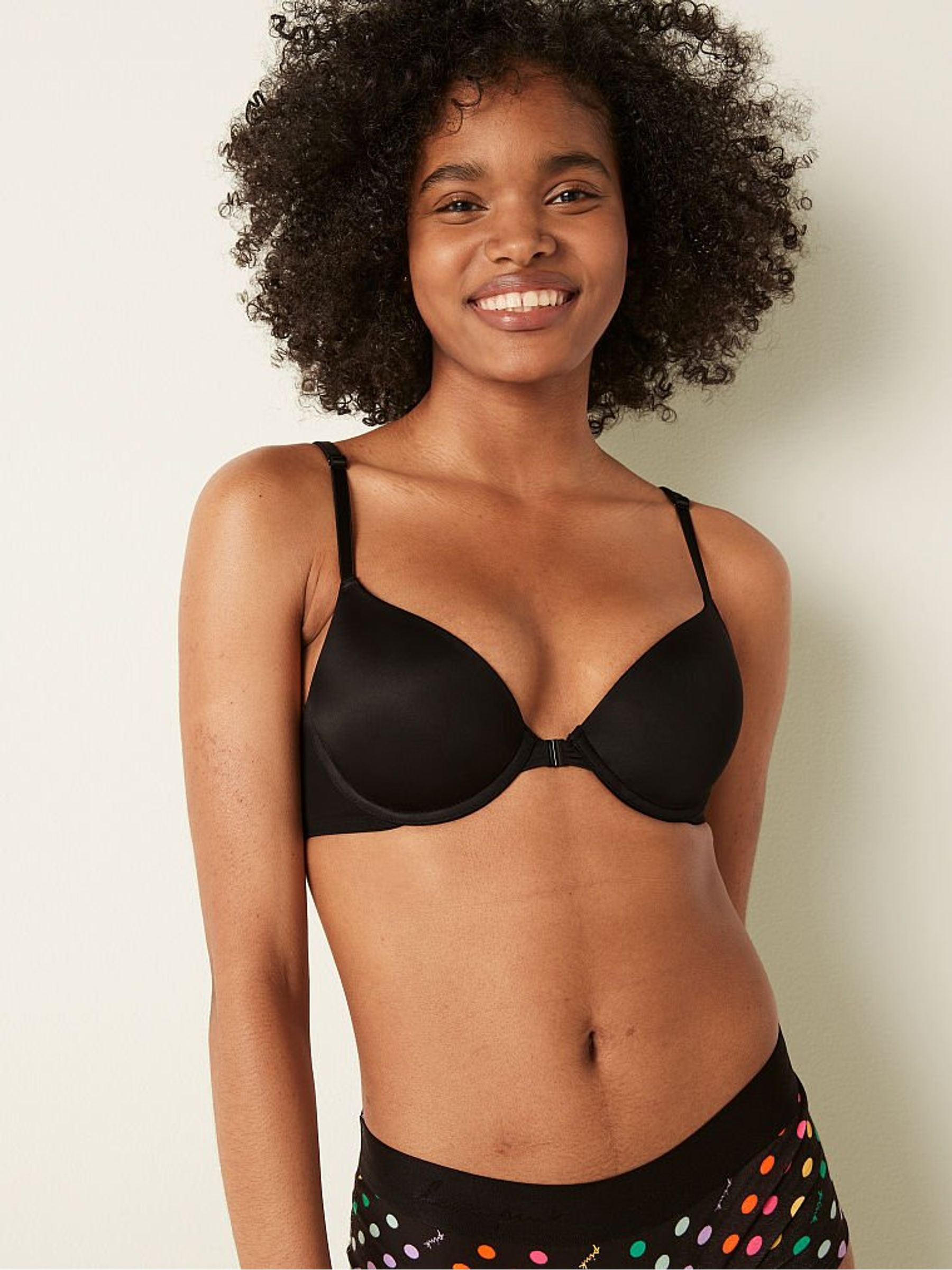 Pure Black Smooth Front Fastening Push Up T-Shirt Bra - Image 1 of 4