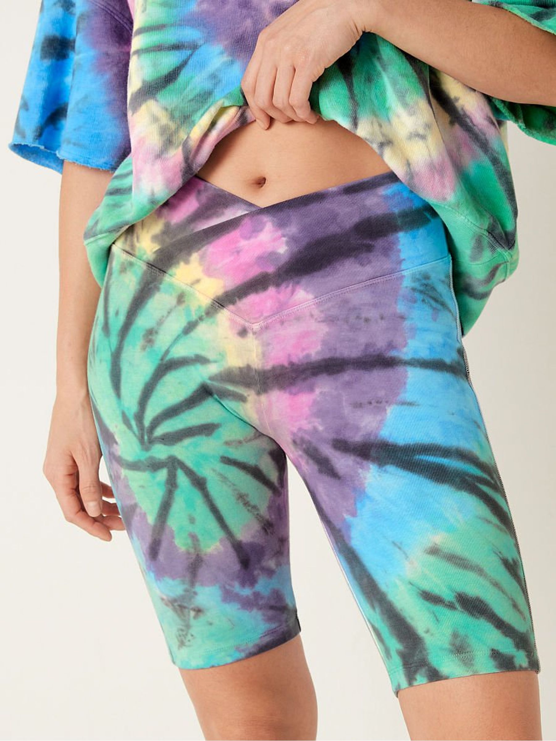 Rainbow Tie Dye Cotton High Waist " V Crossover Bike Short - Image 1 of 4
