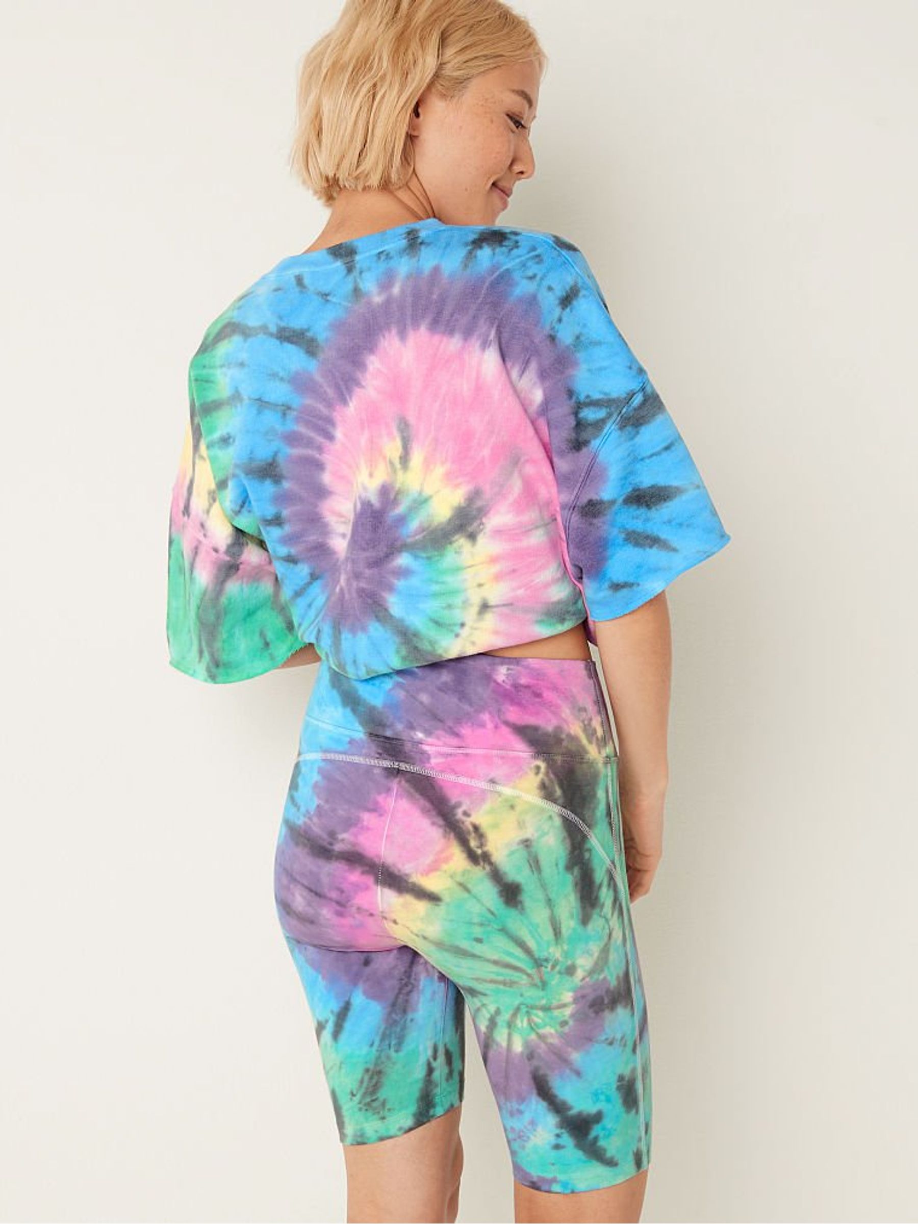 Rainbow Tie Dye Cotton High Waist " V Crossover Bike Short - Image 2 of 4
