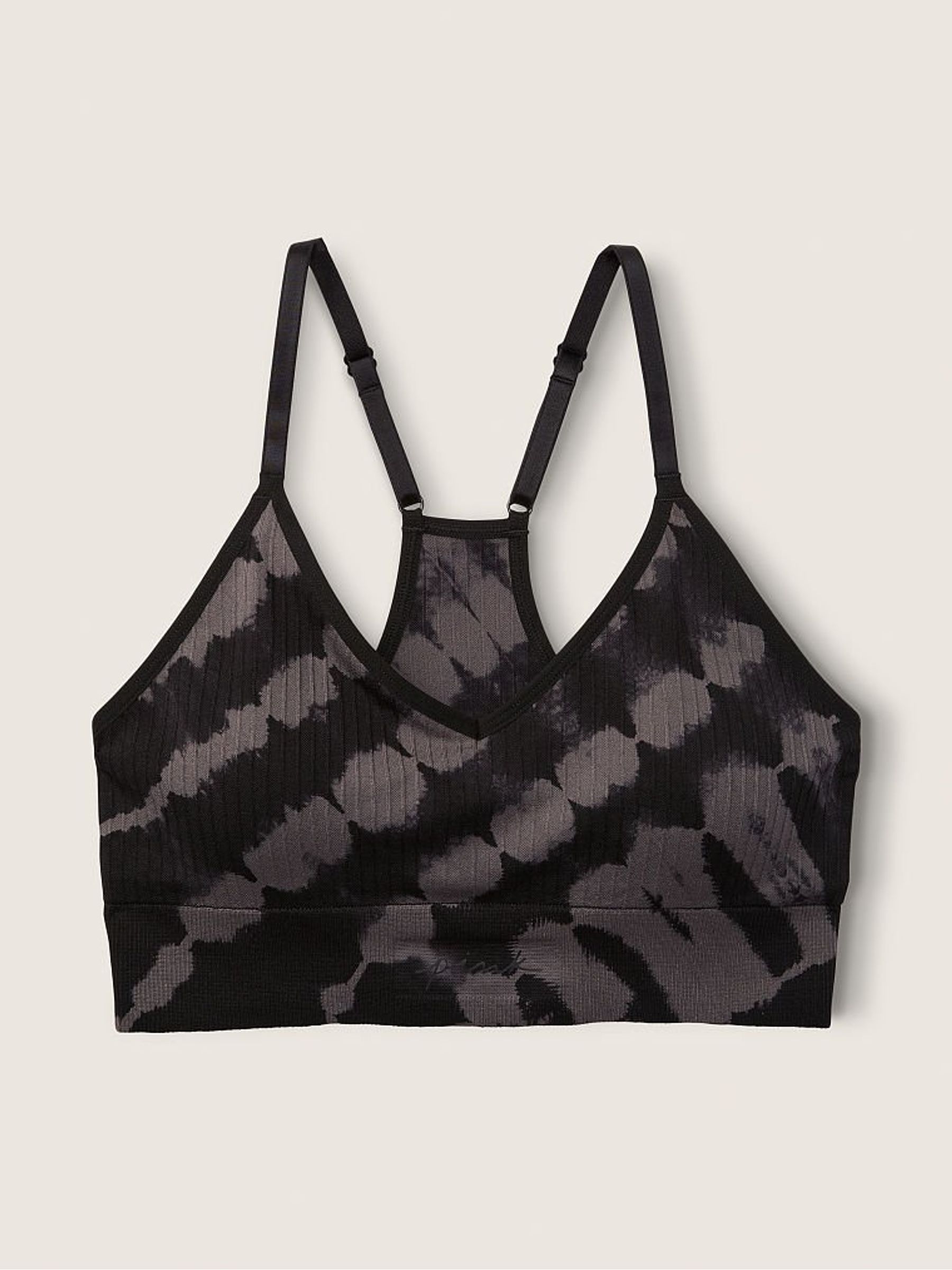 Tie Dye Black Seamless Lightly Lined Low Impact Sports Bra - Image 1 of 2