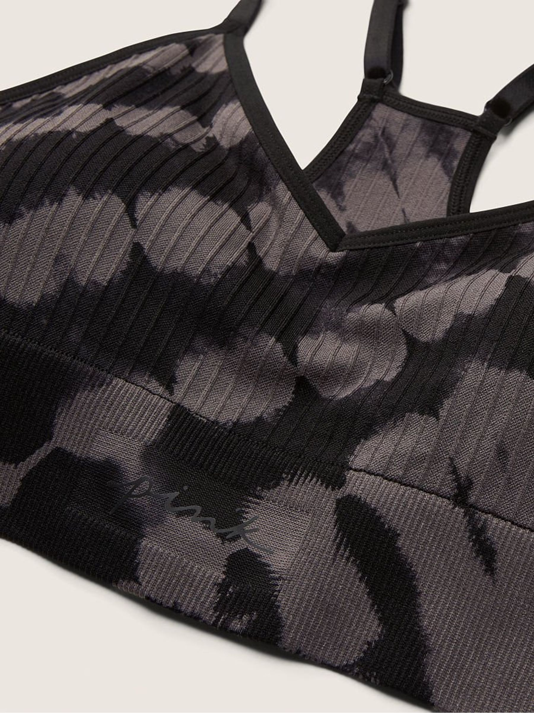 Tie Dye Black Seamless Lightly Lined Low Impact Sports Bra - Image 2 of 2