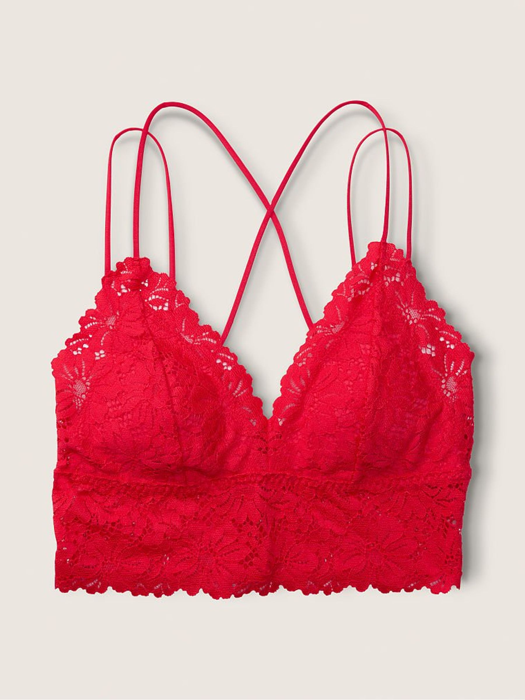 Red Pepper Lace Strappy Back Longline Bralette - Image 1 of 3