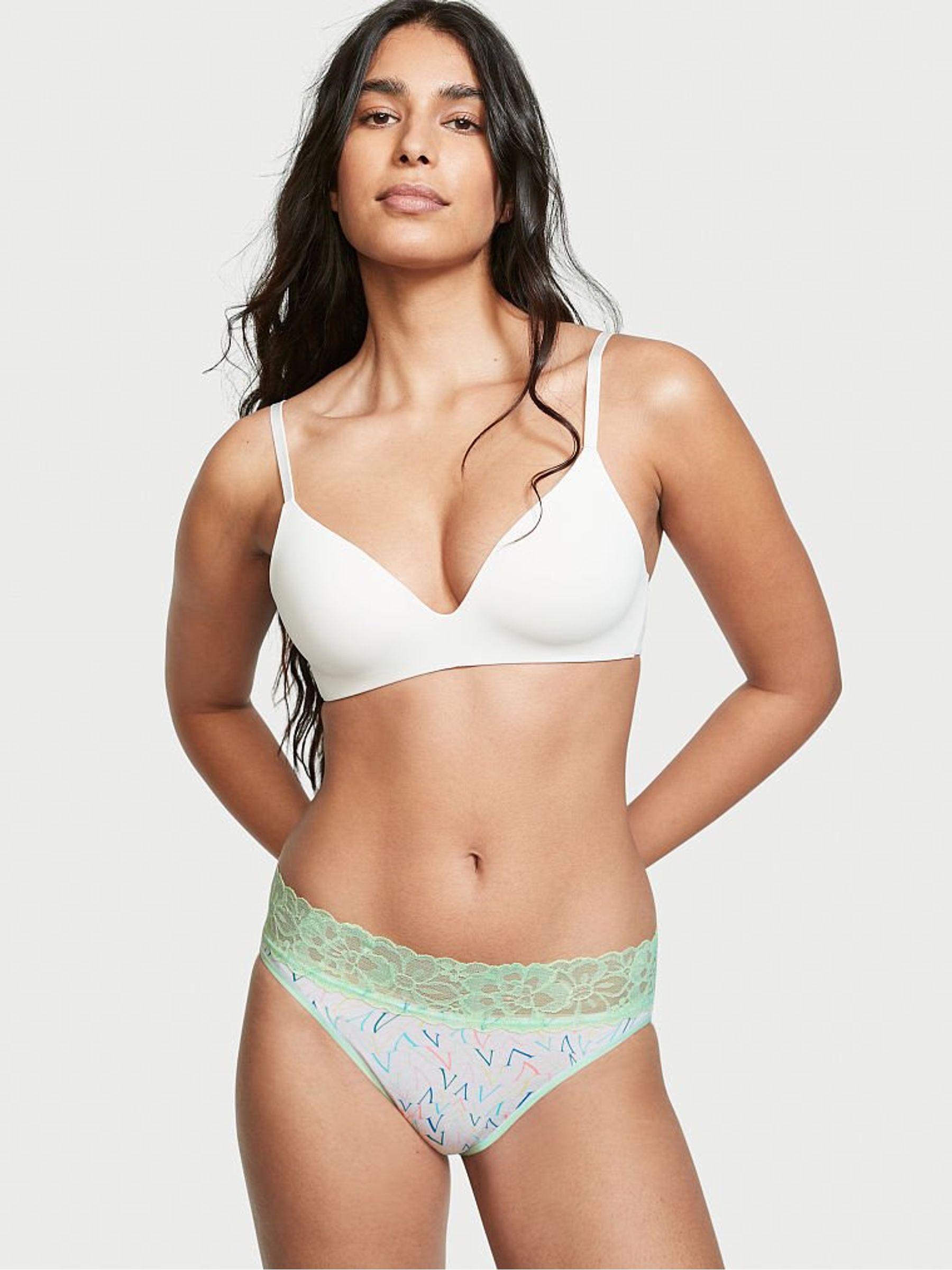 Multicolor Letter Lace Waist Cotton High Leg Brief Panty - Image 1 of 1