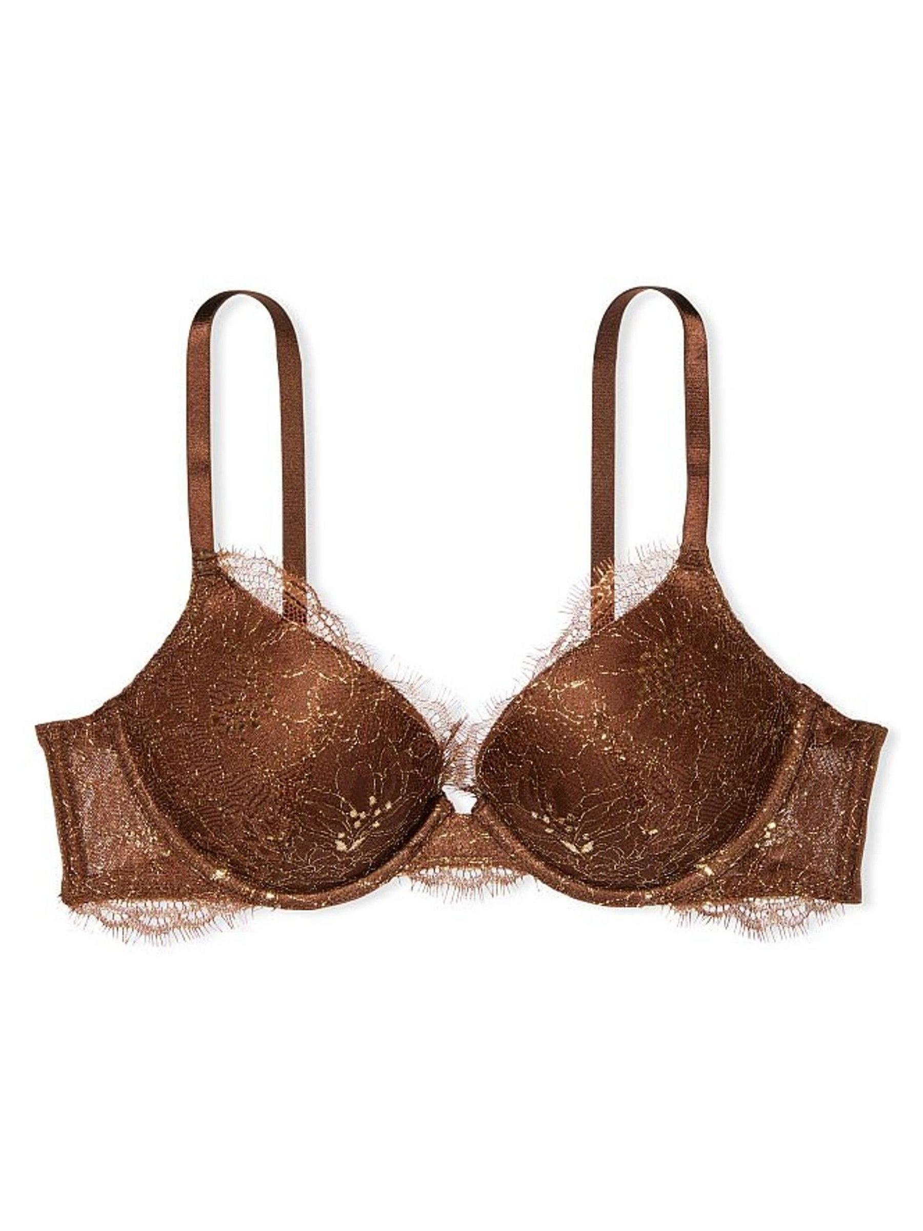 Dark Brown Lace Plunge Push Up Bra - Image 3 of 4