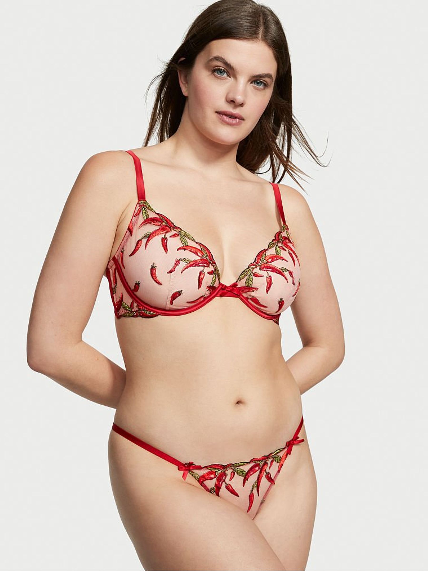 Fiery Embroidery Chili Pepper Embroidery Thong Knickers - Image 1 of 2