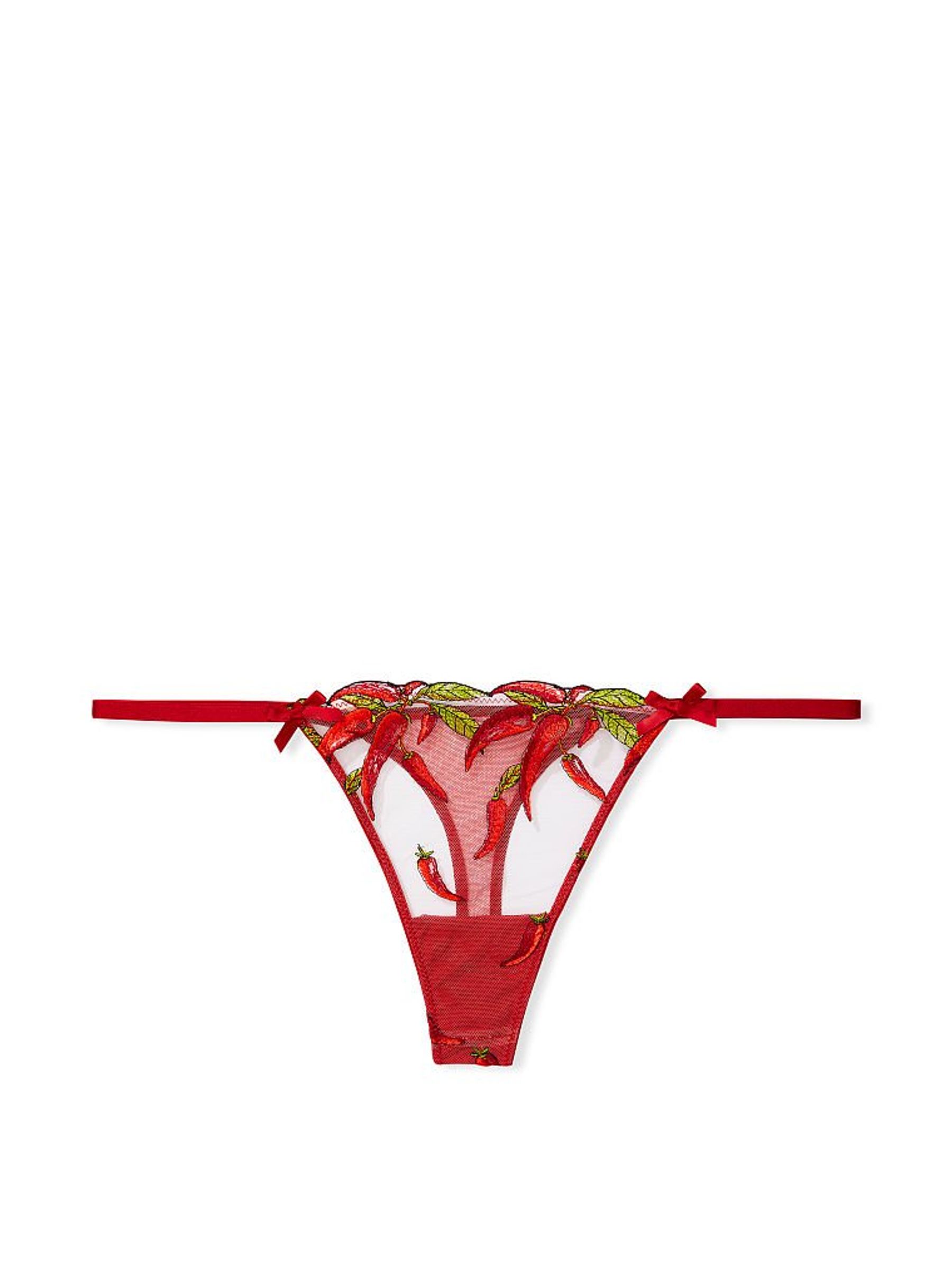 Fiery Embroidery Chili Pepper Embroidery Thong Knickers - Image 2 of 2