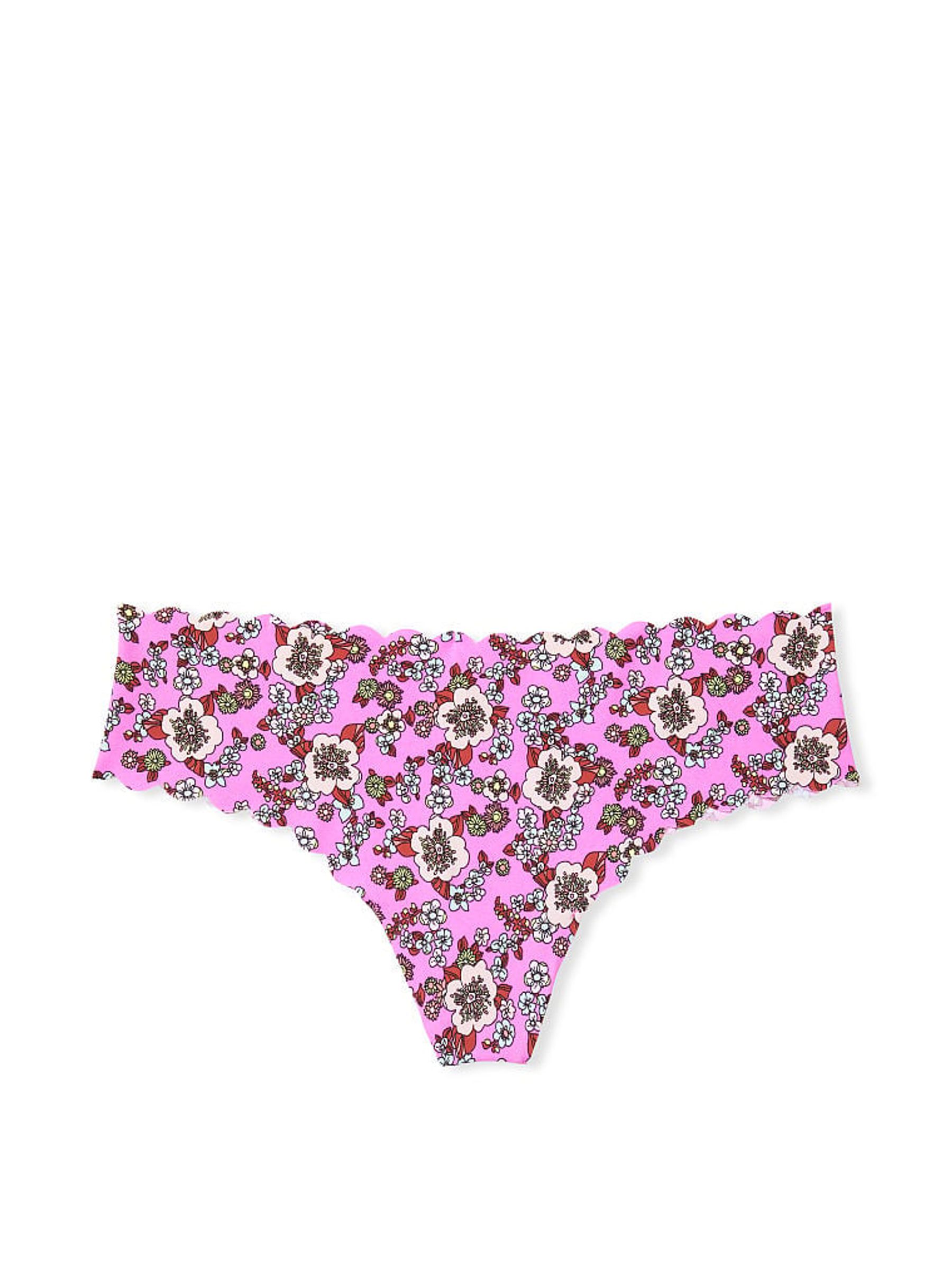 Berry Retro Floral Pink No Show Thong Panty - Image 3 of 3