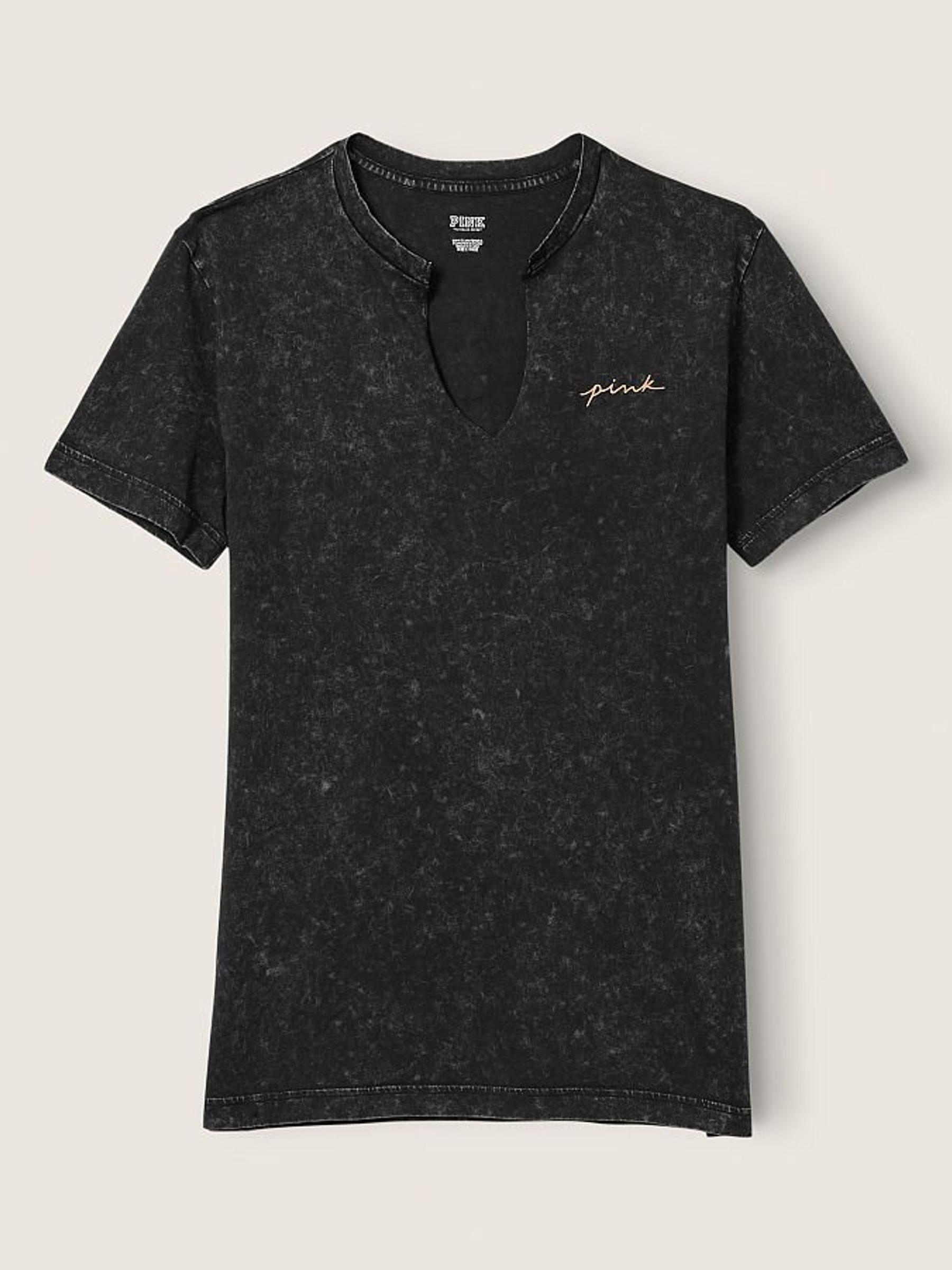 Pure Black Wash Peace Sign Campus Short Sleeve Notch Neck Tee - Image 1 of 3