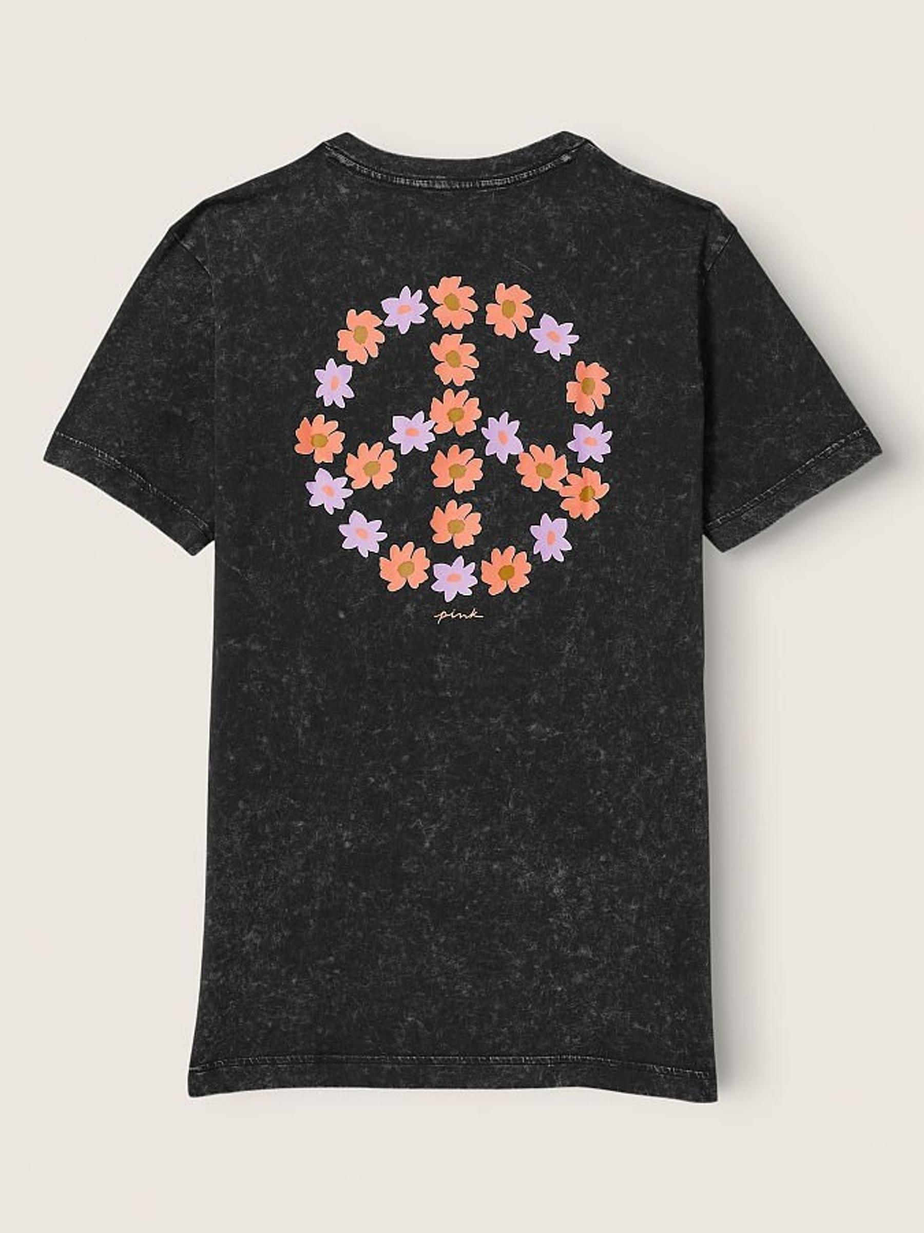Pure Black Wash Peace Sign Campus Short Sleeve Notch Neck Tee - Image 2 of 3