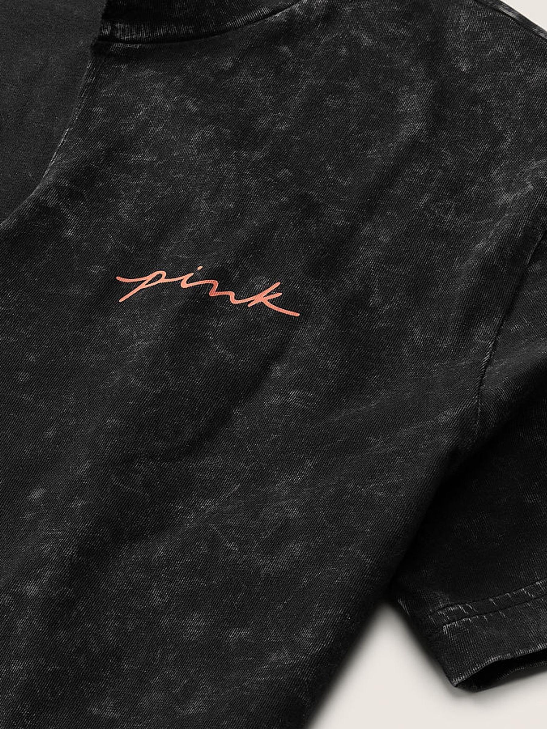 Pure Black Wash Peace Sign Campus Short Sleeve Notch Neck Tee - Image 3 of 3