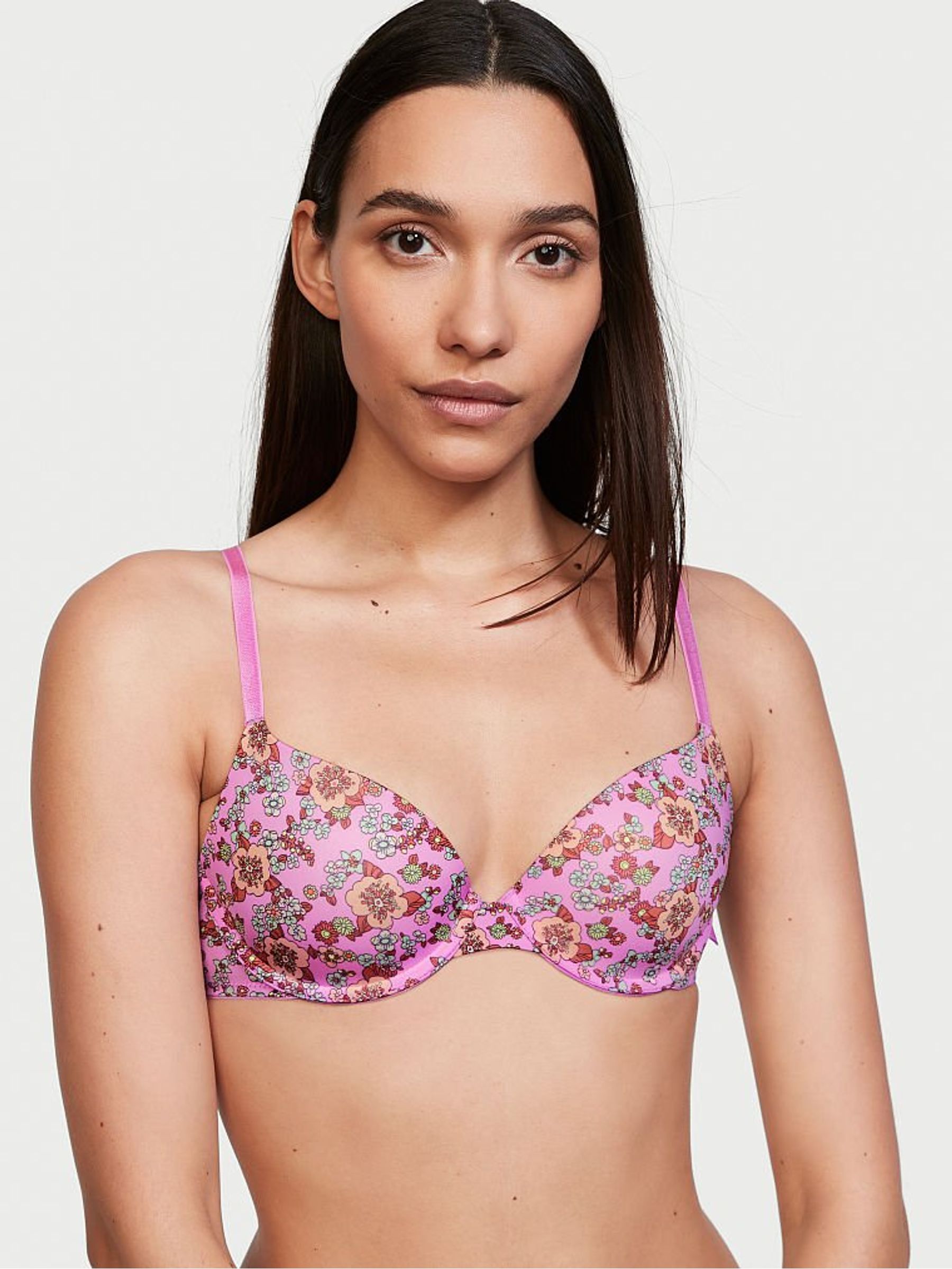 Berry Pink Floral Sexy Tee LightlyLined Demi Bra - Image 1 of 4