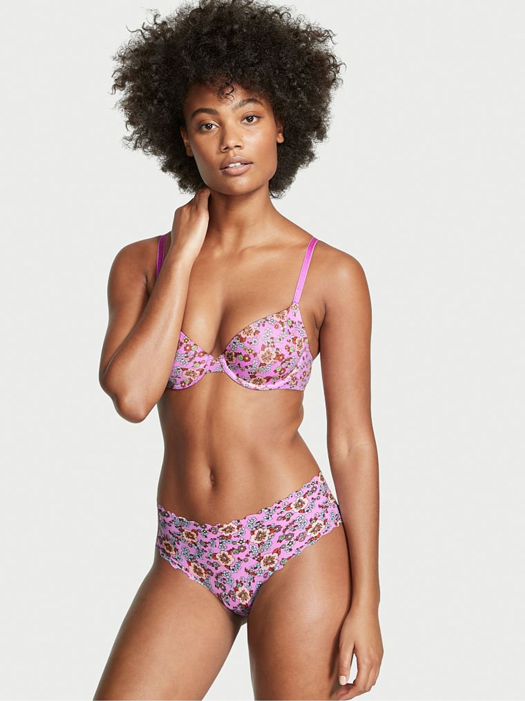 Berry Pink Floral Sexy Tee LightlyLined Demi Bra - Image 3 of 4