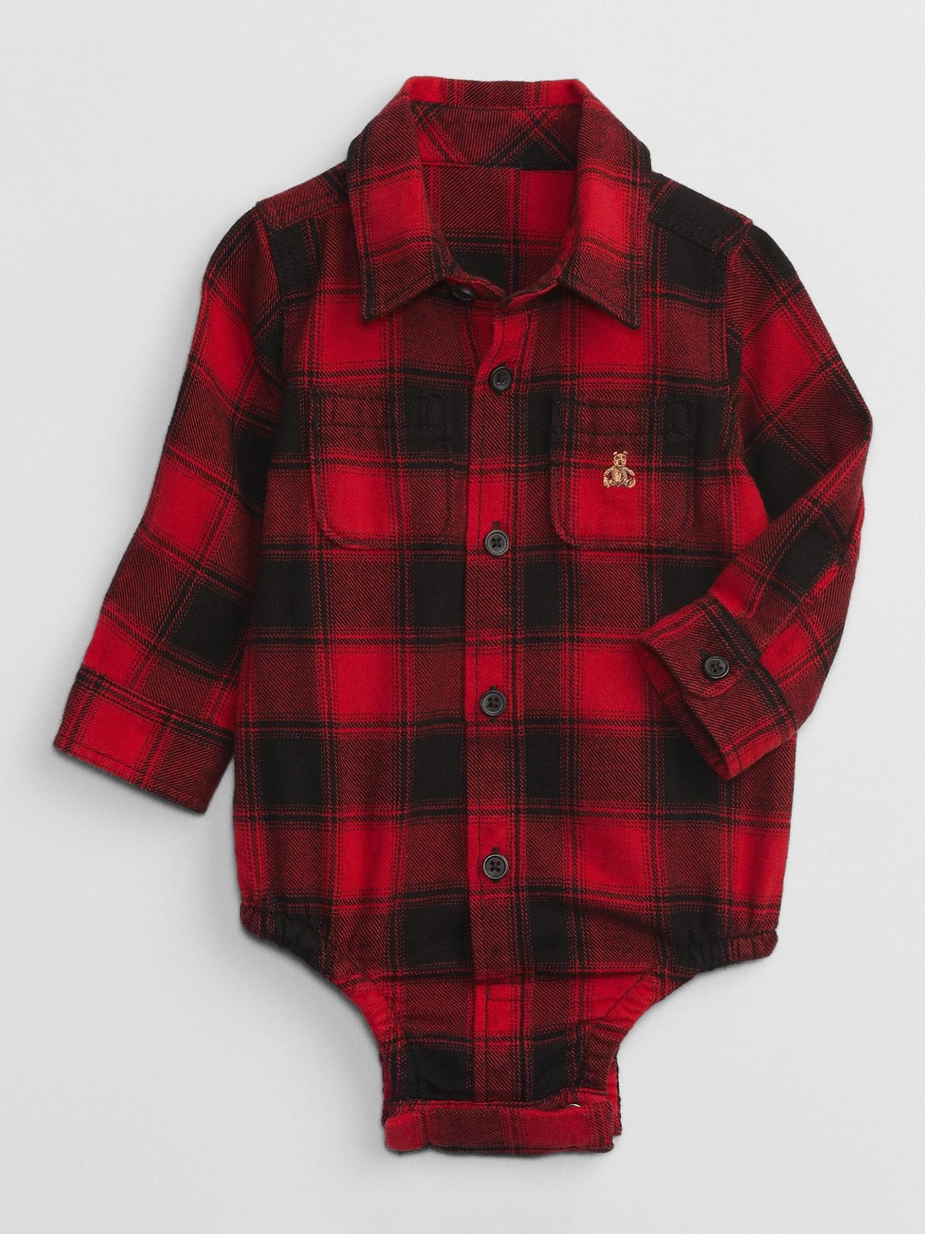 Red & Black Flannel Check Long Sleeve Shirt Baby Bodysuit - Image 1 of 1