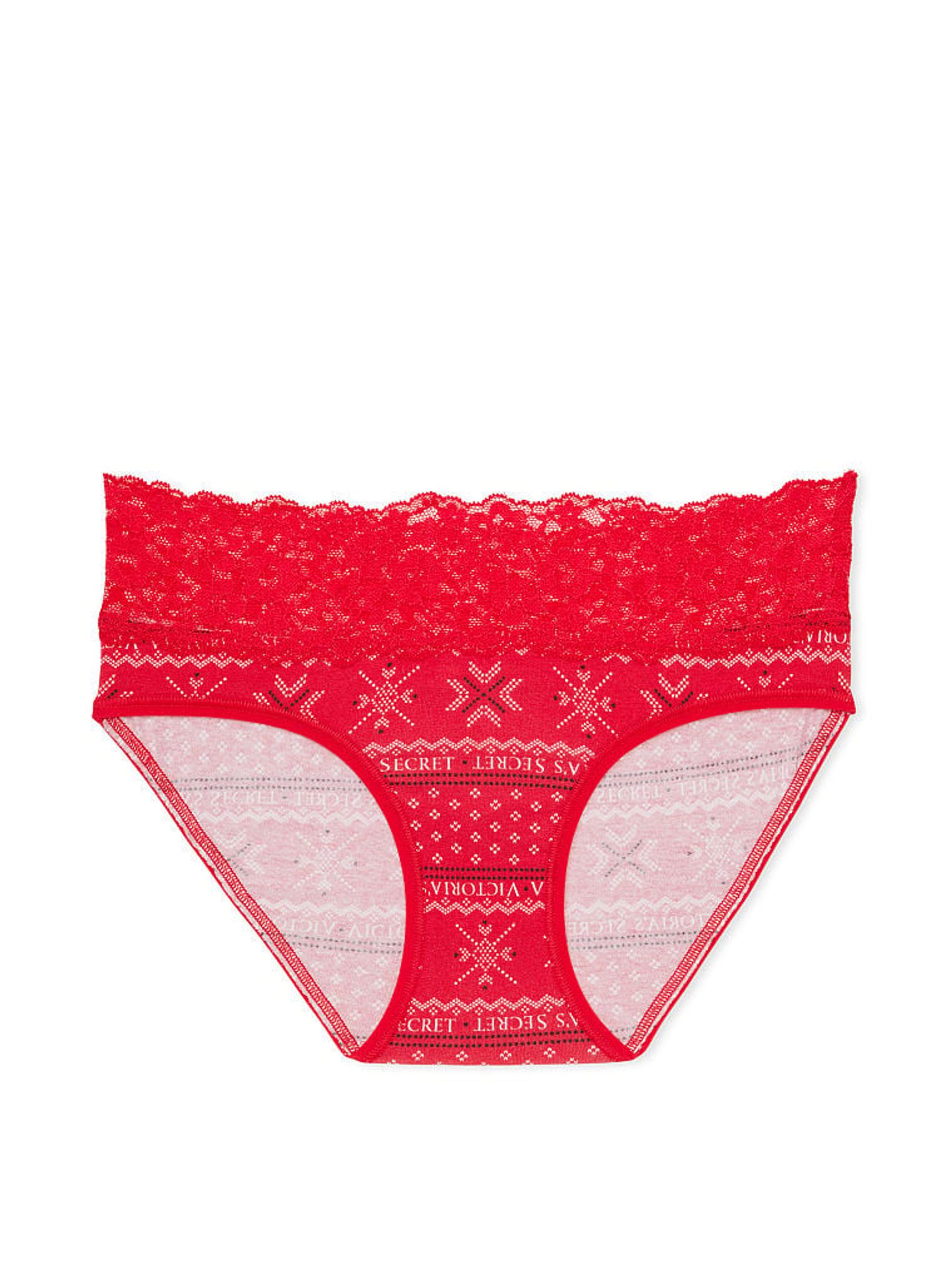 Lipstick Red Fair Isle Posey Lace Waist Hipster Knickers - Image 3 of 3