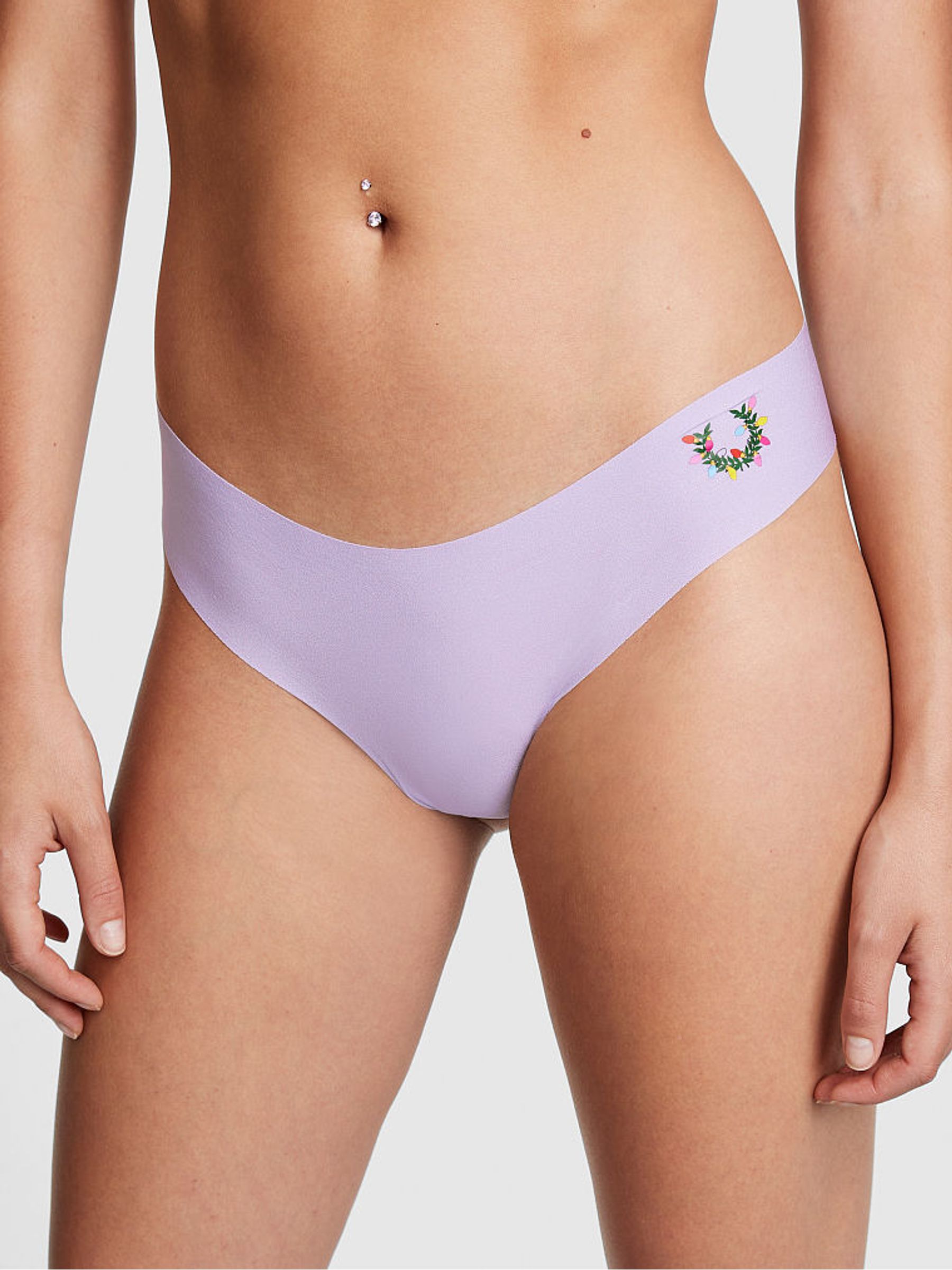 Pastel Lilac Purple Holiday Crest No Show Thong Knickers - Image 1 of 2