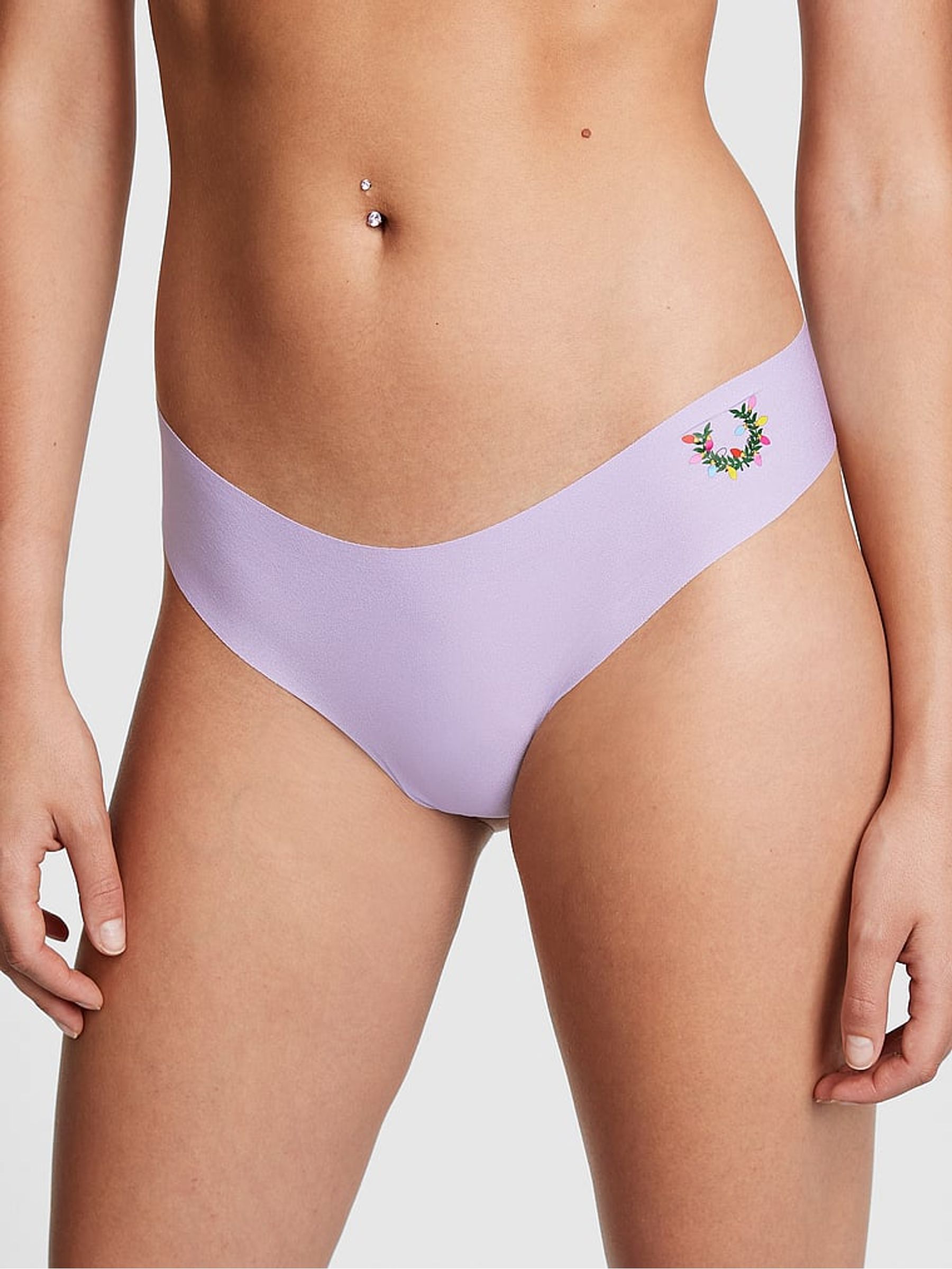 Pastel Lilac Purple Holiday Crest No Show Thong Knickers - Image 2 of 2