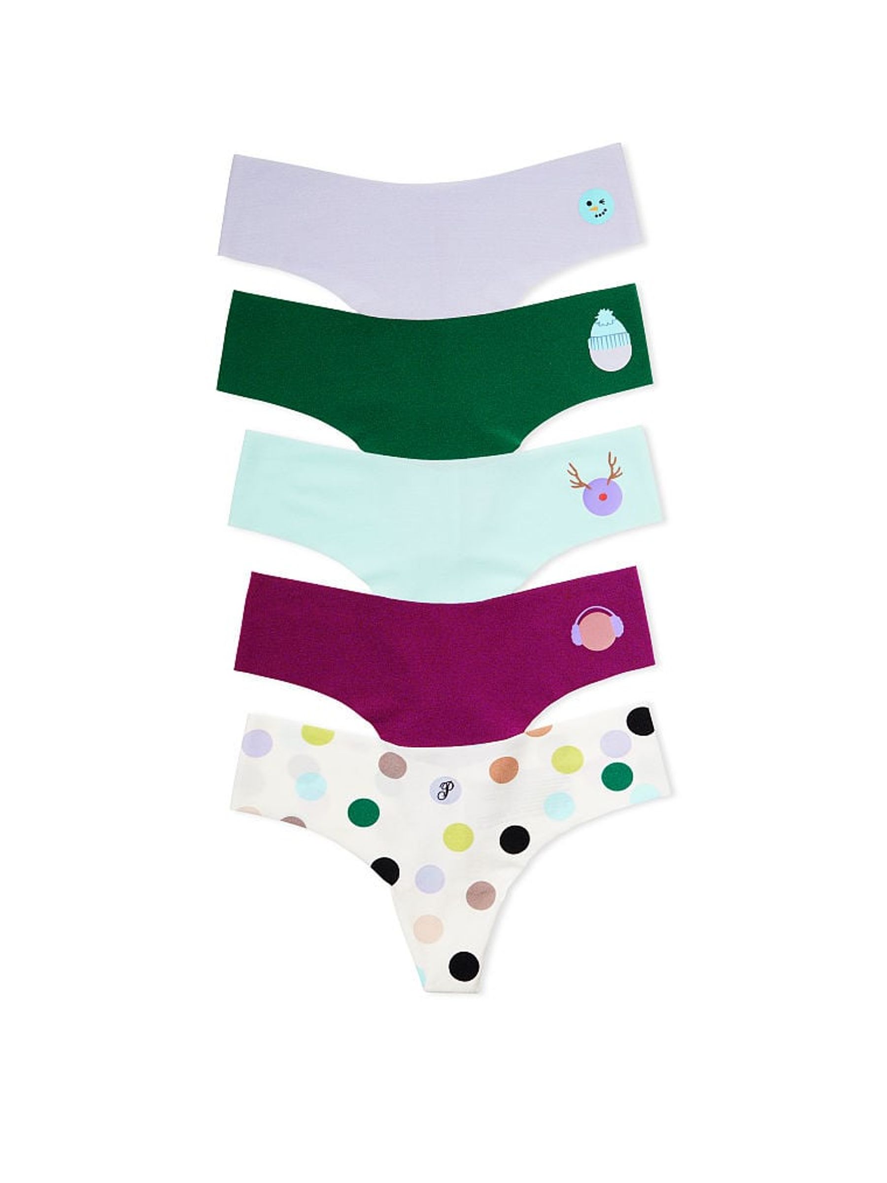 Green/Blue/White/Pink/Purple Thong 5 Pack Knickers - Image 1 of 1