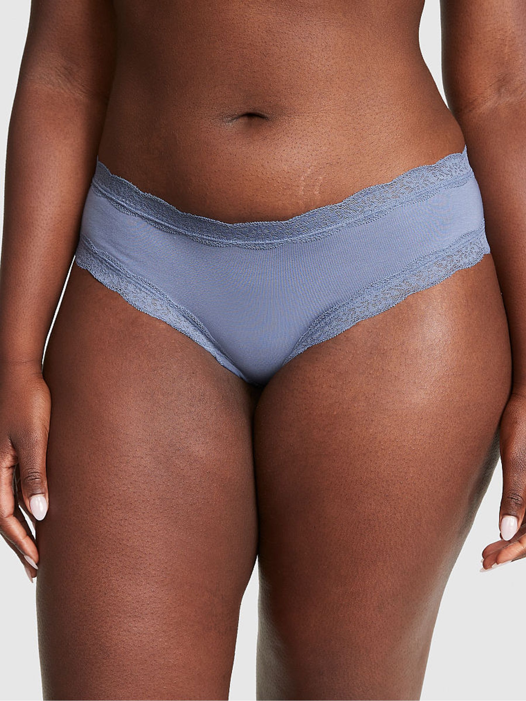 Dusty Iris Blue Lace Trim Cheekster Knickers - Image 1 of 1 Dusty Iris Blue Lace Trim Cheekster Knickers - Image 1 of 1