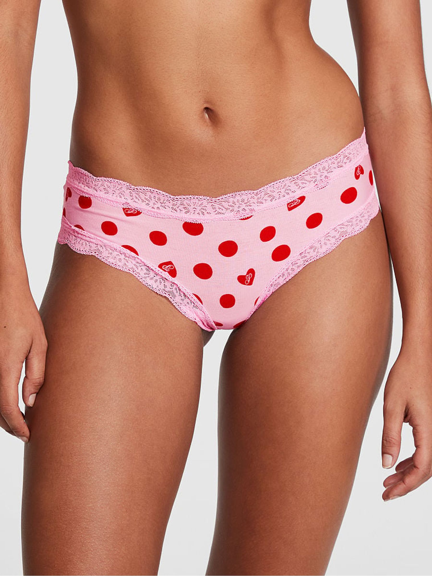 Pink Bubble Heart Print Lace Trim Cheekster Knickers - Image 1 of 3