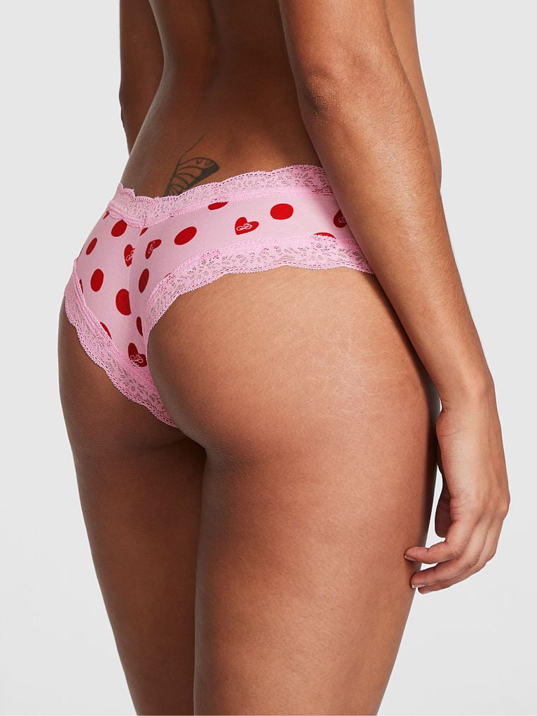 Pink Bubble Heart Print Lace Trim Cheekster Knickers - Image 2 of 3