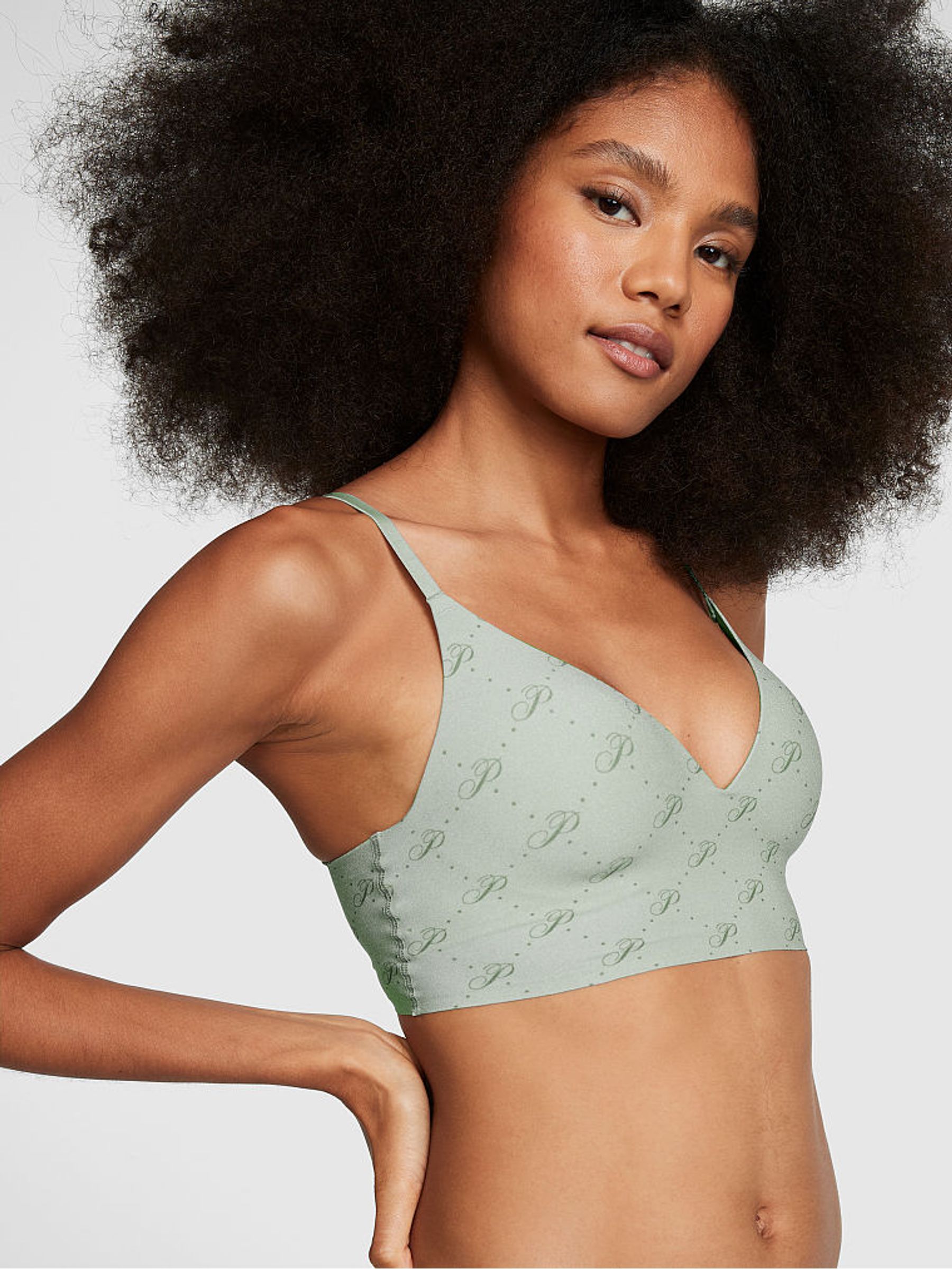 Iceberg Green Script Non Wired Push Up Lounge Bralette - Image 1 of 4