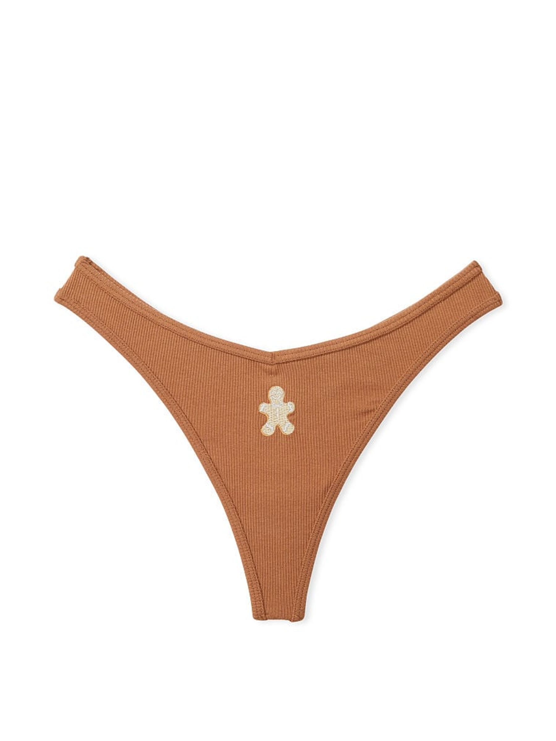 Caramel Nude Gingerbread Rib Cotton Thong Knickers - Image 3 of 3